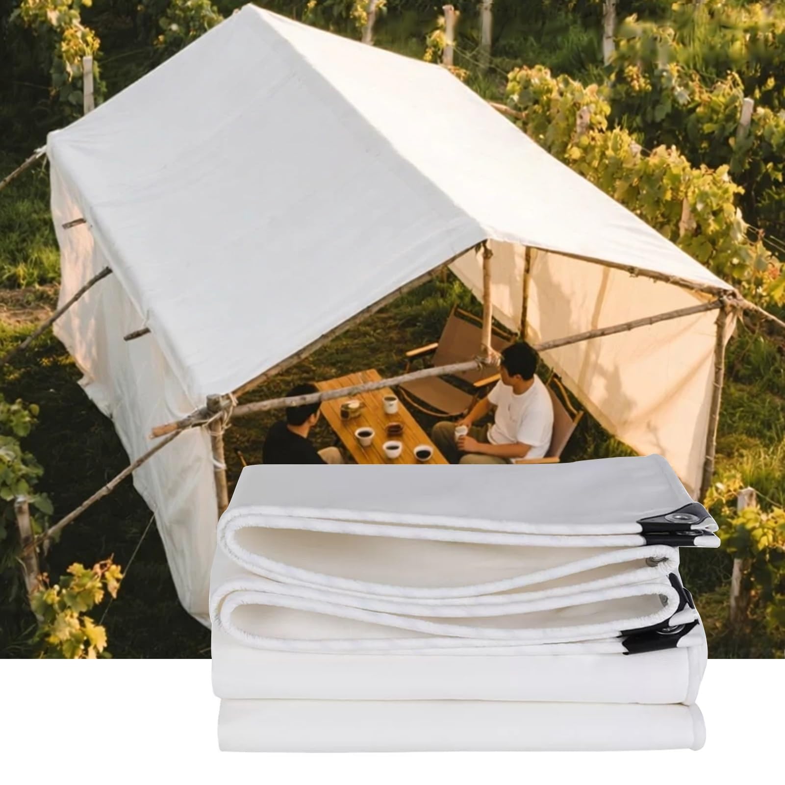Heavy Duty Weatherproof Tarpaulin Sheet with Eyelets, 500g/㎡ Canvas Waterproof Tarps Truck Tarp Sheet Cover 4x6m/5x5m/2x6m Fishing Camping Groundsheet(2x5m(6.5ftx16.4ft))