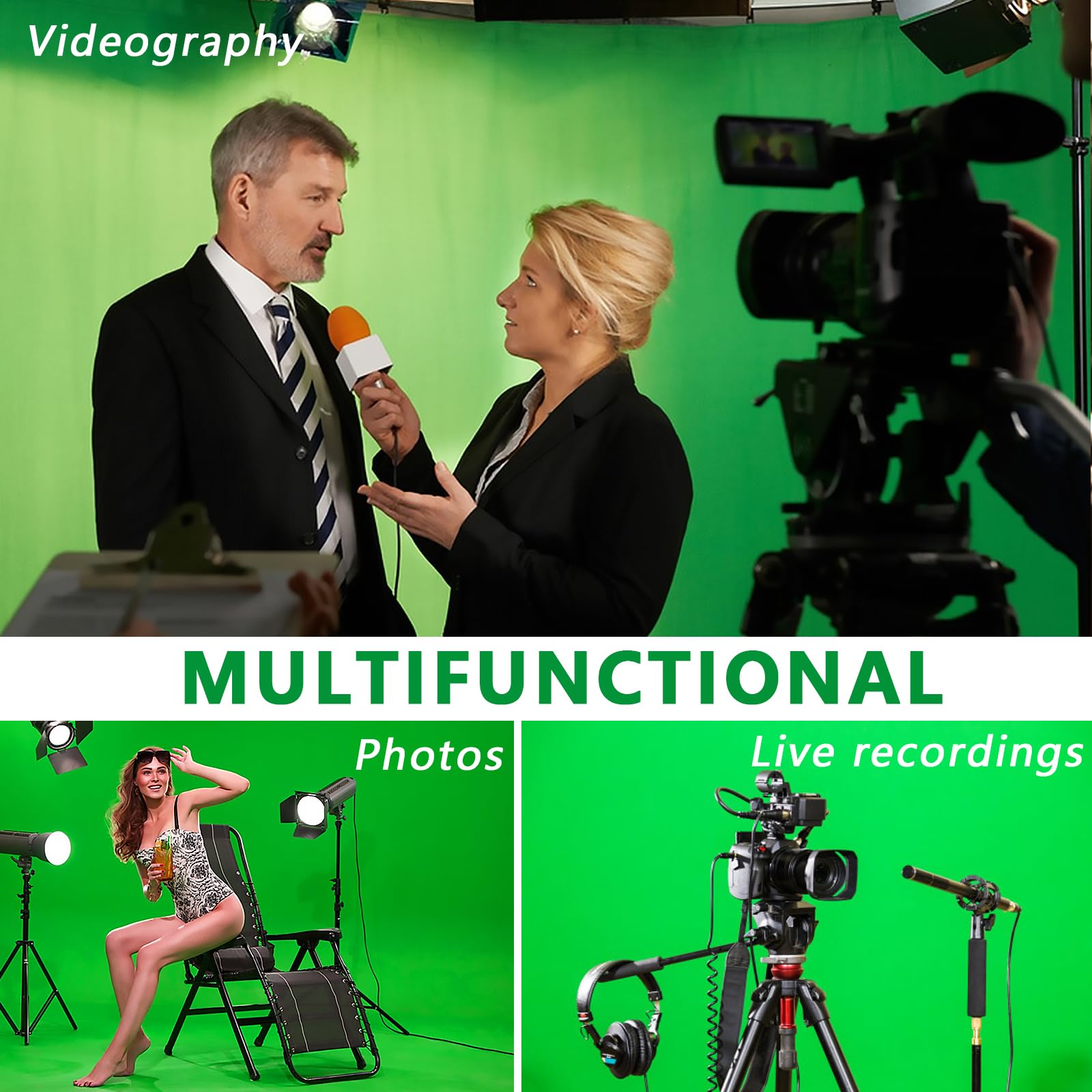 Greenscreen mit Ständer, 3m x 3m Fotohintergrund Green Screen Hintergründe für Fotostudios mit 2,6m x 3m Hintergrund Ständer und 4 Klemmen für Fotoshooting Streaming Gaming Video