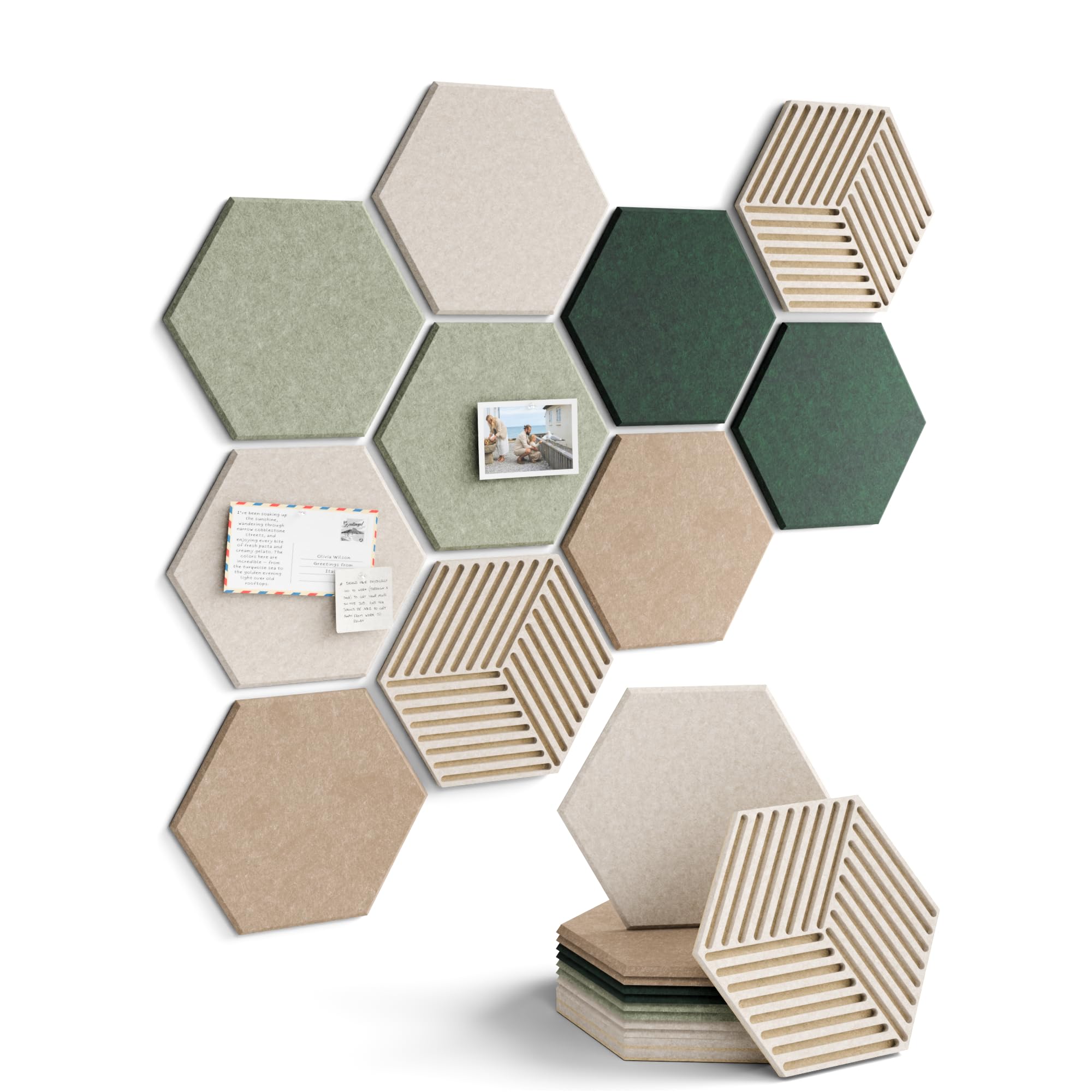 Fluxynara Hexagon Cork Board Alternative for Walls Decor-10-Pack Felt Bulletin Board Tiles,with 30 Pushpins,50 Adhesive Tabs for Office,Classrooms & Home Pin Board Felt Board-Sagewood
