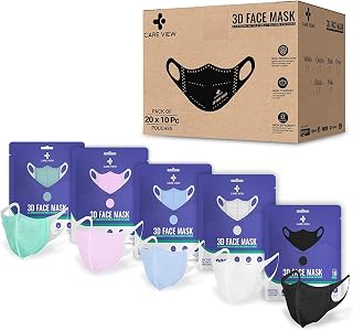 N95 3 Dimensional Disposable Face Mask Pouch, Multicolor,with Incredibly Soft Spandex Non Woven Fabric Ear loop (Blue,Green,White, Pink, PACK OF 200), Free Size