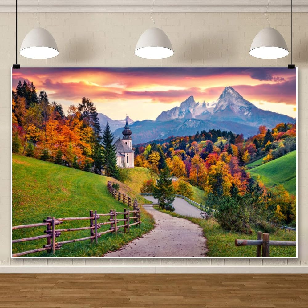Oktoberfest Fondale per Fotografia 3x2,4 m Germania Autunno Campagna Oktoberfest Sfondo Maria Gern Chiesa Hochkalter Picco Baviera Beerfest Sfondo Decorazioni Banner