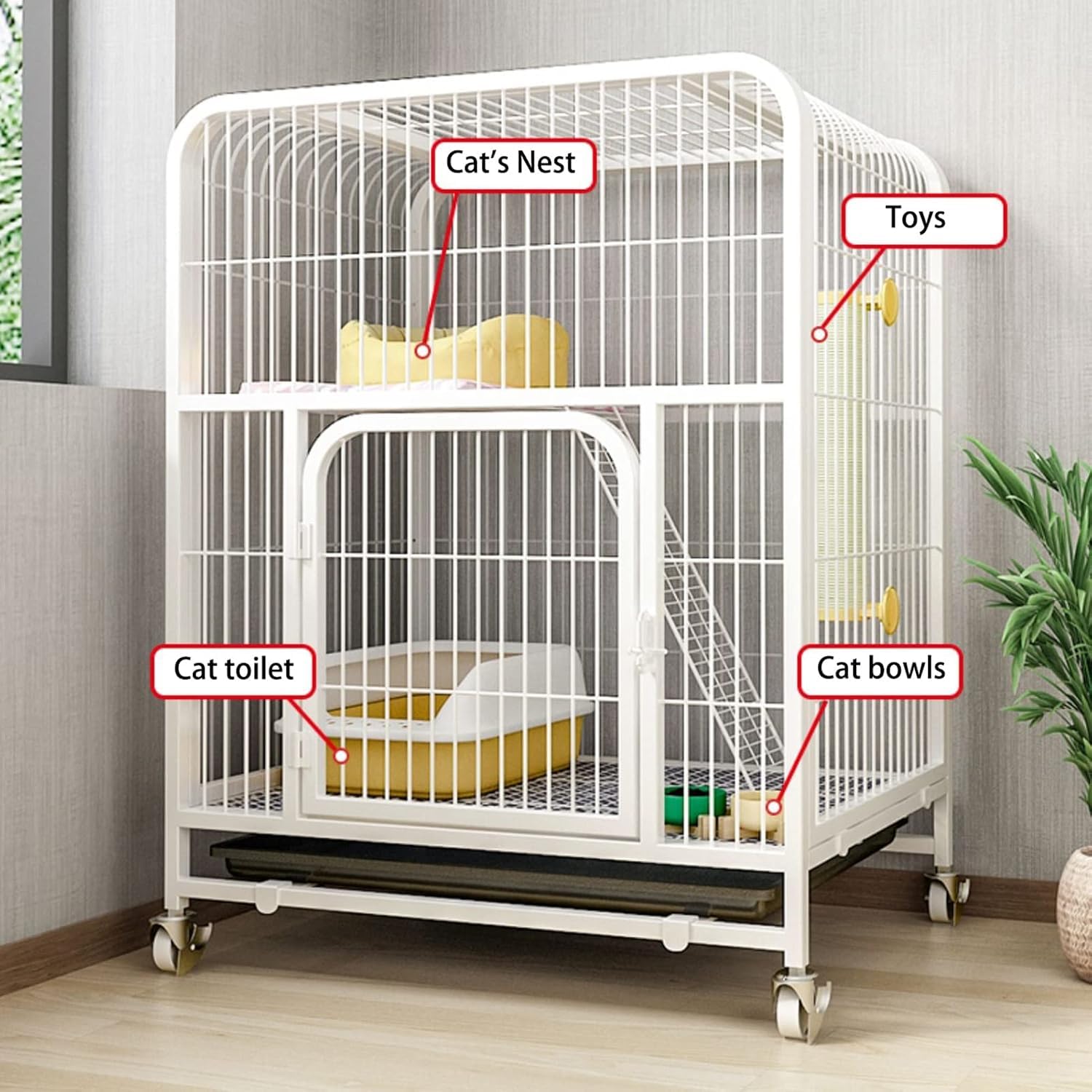 Haustierkäfig for drinnen und draußen – mit Bett und Rampe(78x55x100CM)