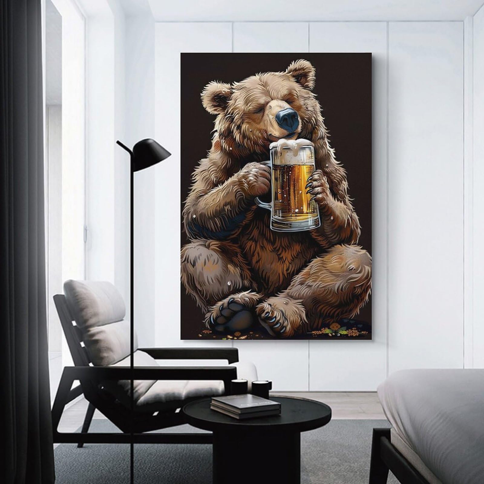 Junmoney Bear Beer Canvas Wall Picture 12x18inch(30x45cm), for Contemporary Homes, Apartments Or Offices, Wall Decor with Flexible Room Appeal