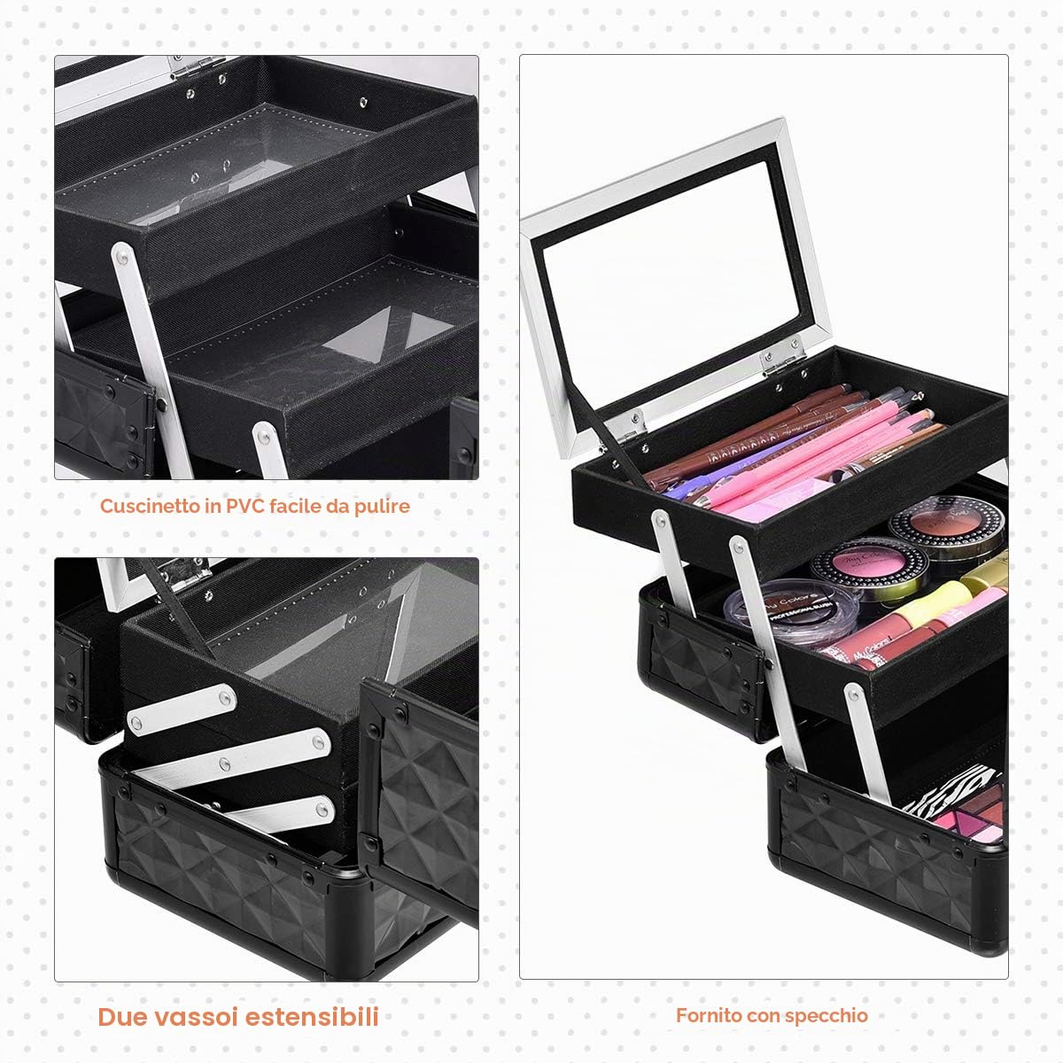 GIANTEX Valigetta per Cosmetici, Scatola Trucchi Professionale, Valigetta per Trucchi, con Specchio, Beauty Case, Pieghevole e Portatile, 23 x 15 x 18 cm