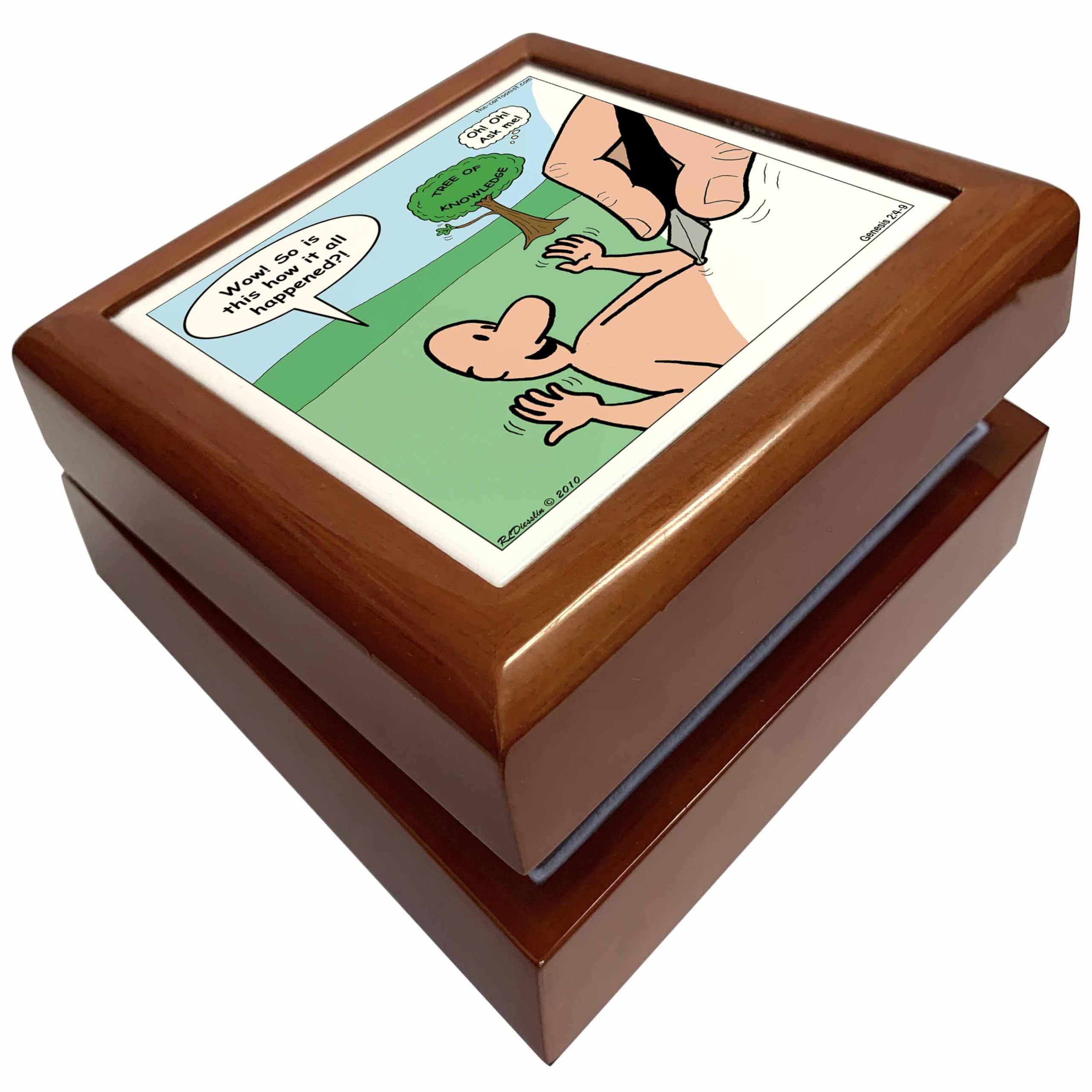 3dRoseGenesis 2 4 9 Adams Creation The Cartoonists Bible God pen tree of the knowledge of good and evil, Jewelry Box jb-19472-1