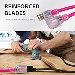 EP 10 Ft Outdoor Extension Cord, 12/3 SJTW Heavy Duty Waterproof Power Cable, 3 Prong Grounded Plug, Lighted End, for Lawn, Garden, Appliances, Pink
