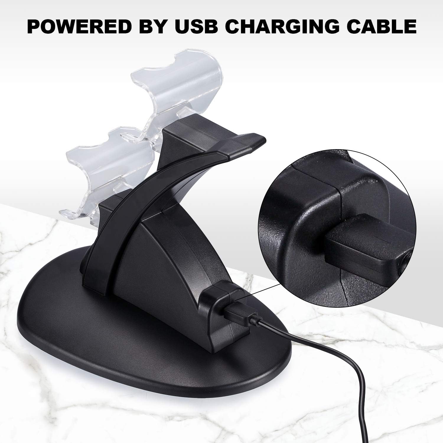 2 Pack PS4 Controller Charger, Playstation 4 / PS4 / PS4 Pro / PS4 Slim Controller Charging Dock Stand Stations with Dual Micro USB Fast Charging & LED Indicator (Black & White)