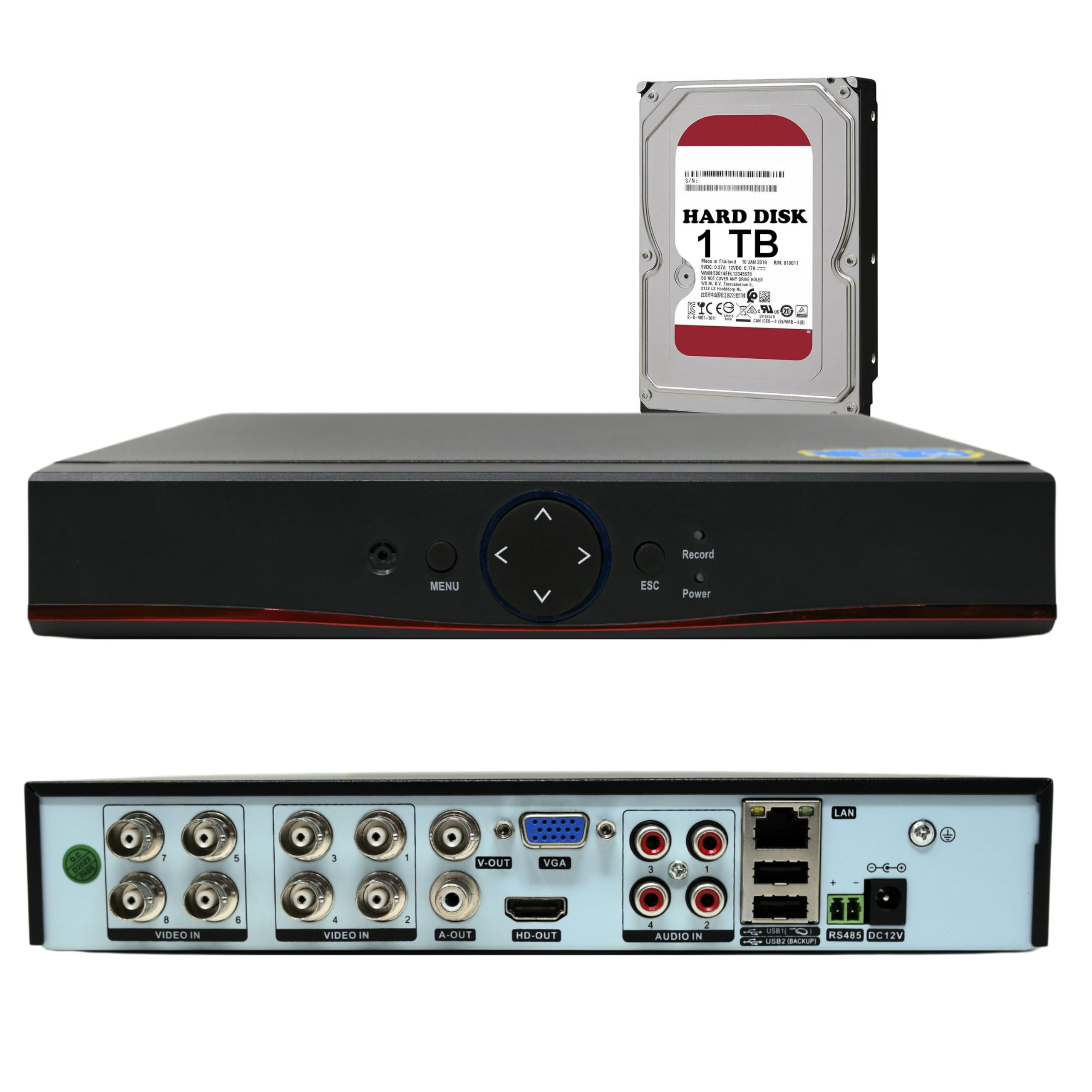 DVR 1080P Lite 8 Canali 1080N Videoregistratore Network Digital Video Recorder H.264 HDMI Email Allarme con Telecamera IP/AHD/TVI/CVI/Analogica Motion Detection(Hard disk 1TB)