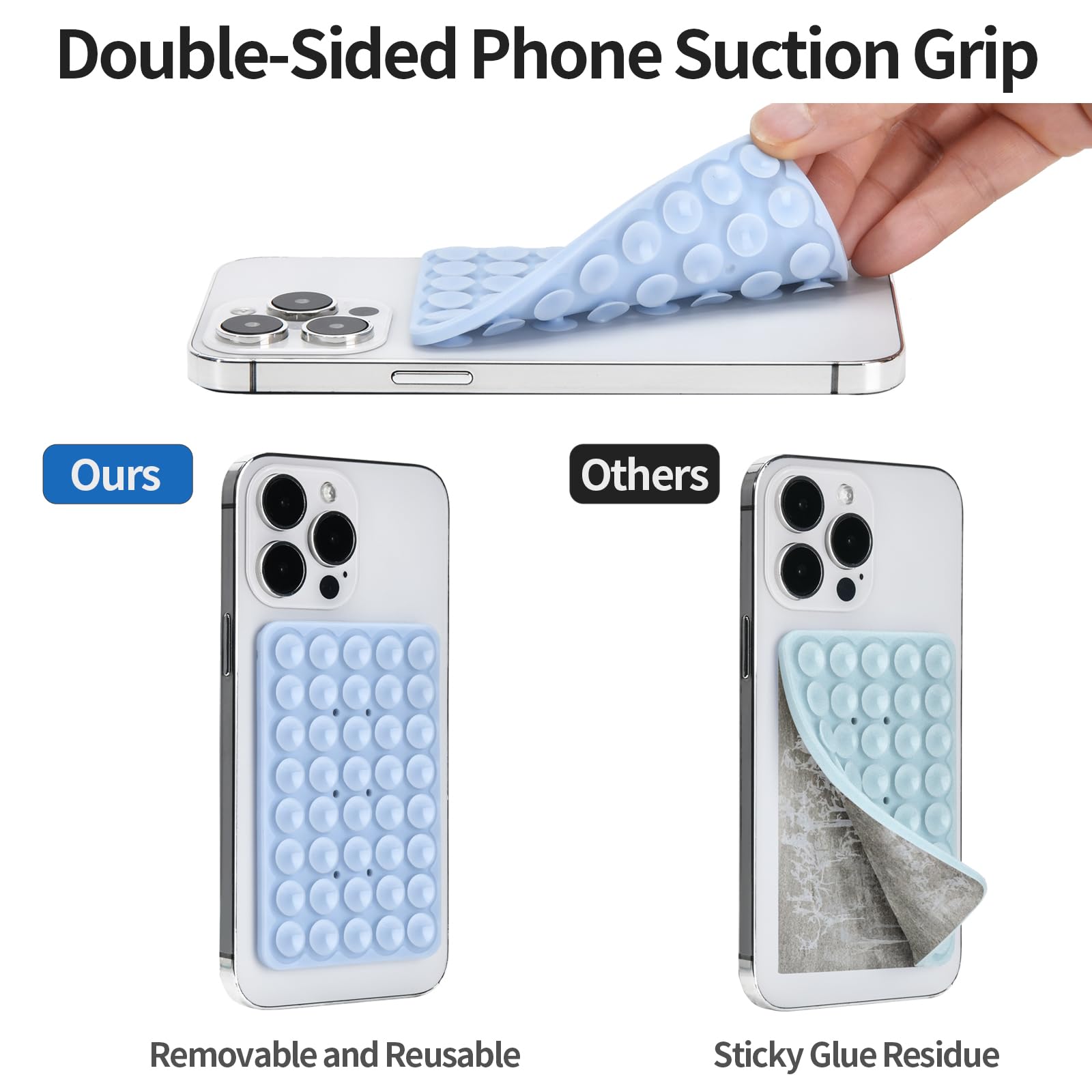 Funda de silicona con ventosa para teléfono, soporte de agarre fuerte manos libres para selfies, soporte adhesivo de silicona para teléfono celular, color azul claro