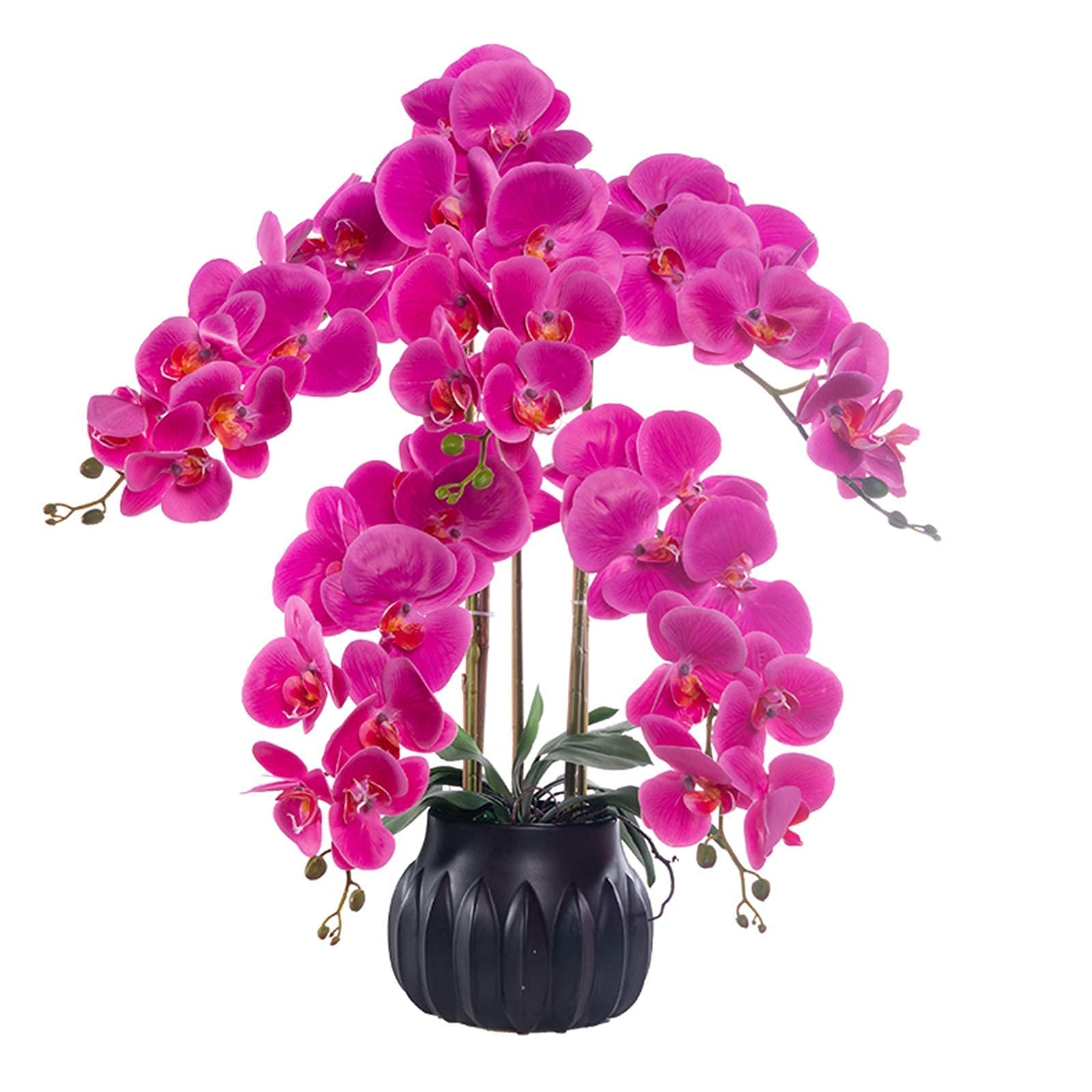 XDLEDMKIZ Artificial Flowers Faux Purple Phalaenopsis Orchid, 5 Branches Butterfly Orchids With Electroplating Ceramic Flower Pot, Beautiful Artificial Flowers Bonsai For Deco
