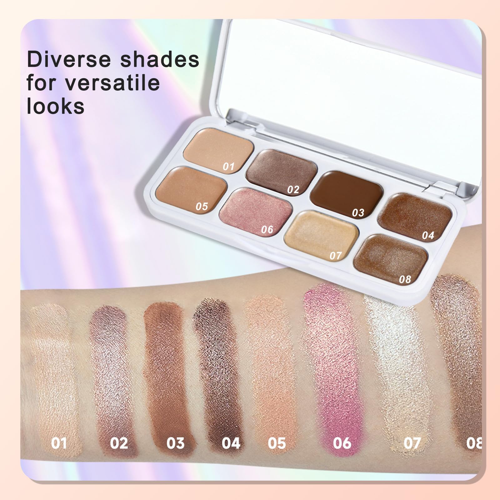 8-Color Eyeshadow & Concealer Palette with Brushes Cream Formula, Highly Pigmented, Long-Lasting, Multi-Use for Shimmer and Matte Makeup, Works as Highlighter & Contour - Image 3
