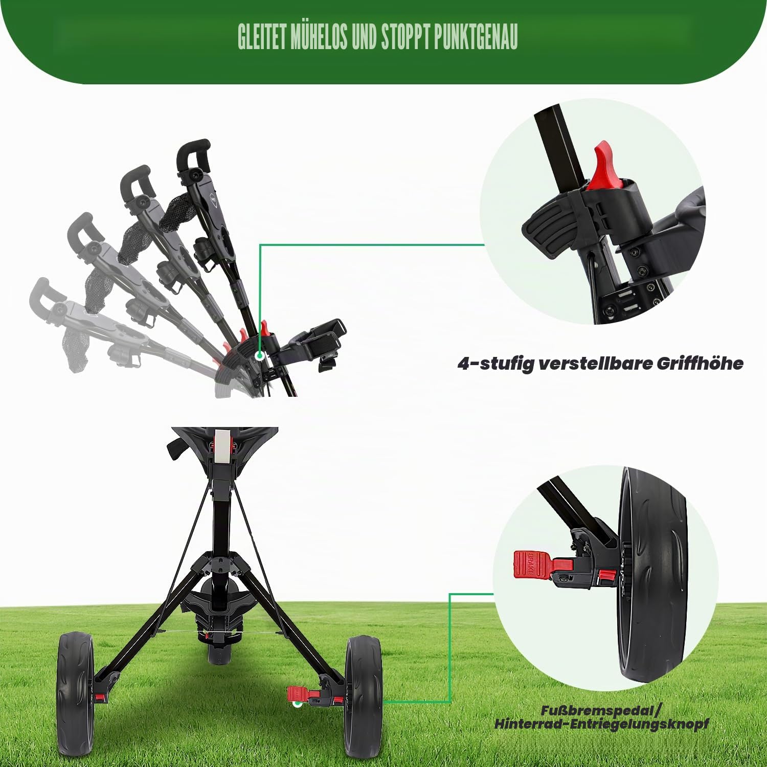 XDriveMax Golf Trolley 3 Rad,Golftrolley Klappbar,Leichter Golf Trolleys für Golfschläger und Golfbag, mit Getränkehalter,Scorekartenhalter und Ablagefach(schwarz)
