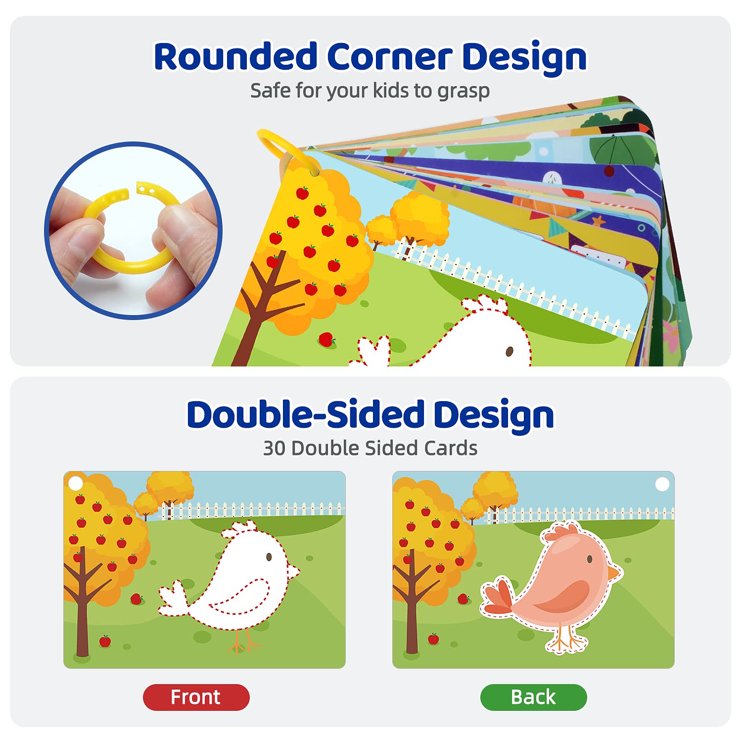 Panda Juniors Large Flash Cards for Kids Ages 4+ | Little Artist Drawing & Creativity Set | Reusable Write & Wipe Cards with 2 Markers & Ring Preschool Learning Toy (30 Cards) - Image 3