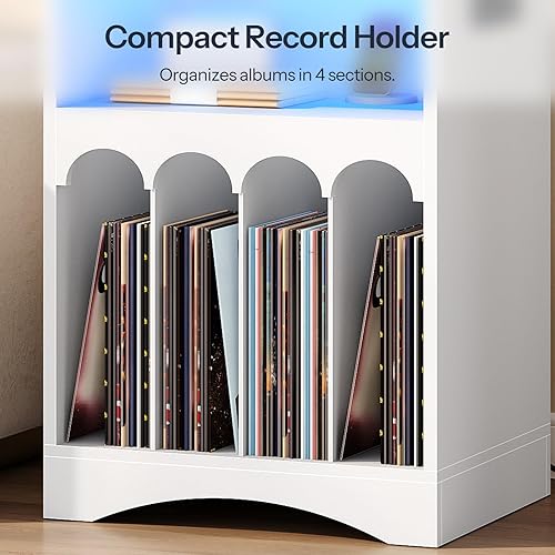 Miniatura 8 de HOOBRO Soporte para discos de granja con estación de carga y luces LED, gabinete de almacenamiento de vinilo compacto con capacidad para hasta 230