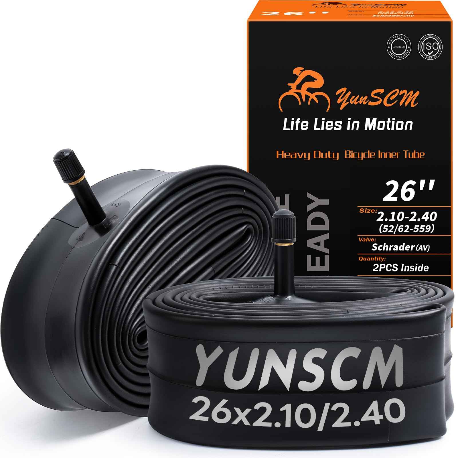 2-Pack 26 inch Bike Inner Tubes 26x2.125/2.25/2.35/2.40 ETRTO 57/62-559 AV32mm Schrader Valve 26" Bicycle Tubes Compatible with 26x2.125 26x2.25 26x2.3 26x2.35 26x2.40 Bike Tyre Tubes