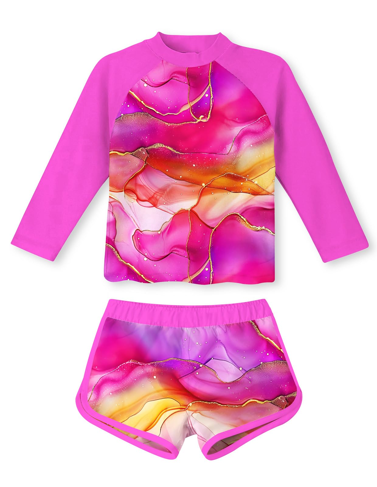 TUONROAD Girls 2 Pieces Rash Guard Swimsuit Long Sleeve Tankini for 4-10 Years