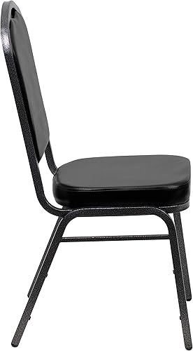 Miniatura 6 de BizChair Silla apilable trasera del banquete de la corona, marco negro de la vena del vinilode plata