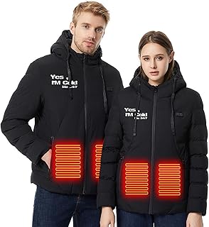 Mens Women Heated Hoodie Jacket Clearance USB Electric Thermal Body Warmer Charging Heating Coat Hooded Rechargeable Heating Down Jackets with 9 Heating Zones Waterproof Windproof Outwear for Outdoor