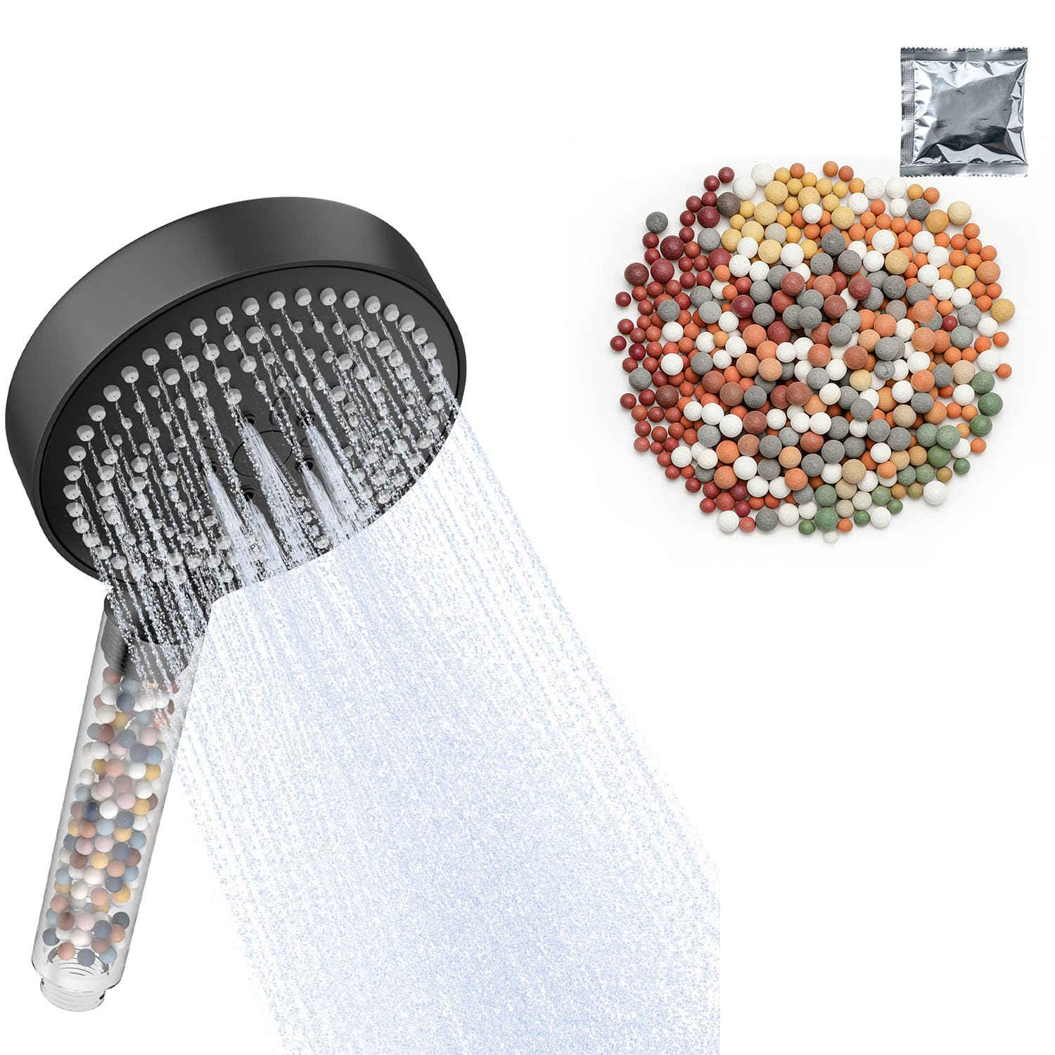 Pommeau de douche noir de haute qualité avec système de filtration minérale