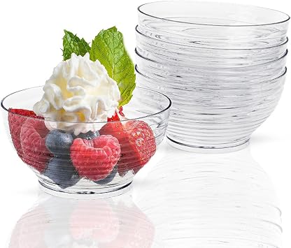 Mini Dessert Bowls 3 oz Meal Appetizer Bowls Clear Stripe Disposable Dessert Cup for Mousse, Pudding, Salad, Jam, Snacks and Seasoning Milk Drink Containers50 pack