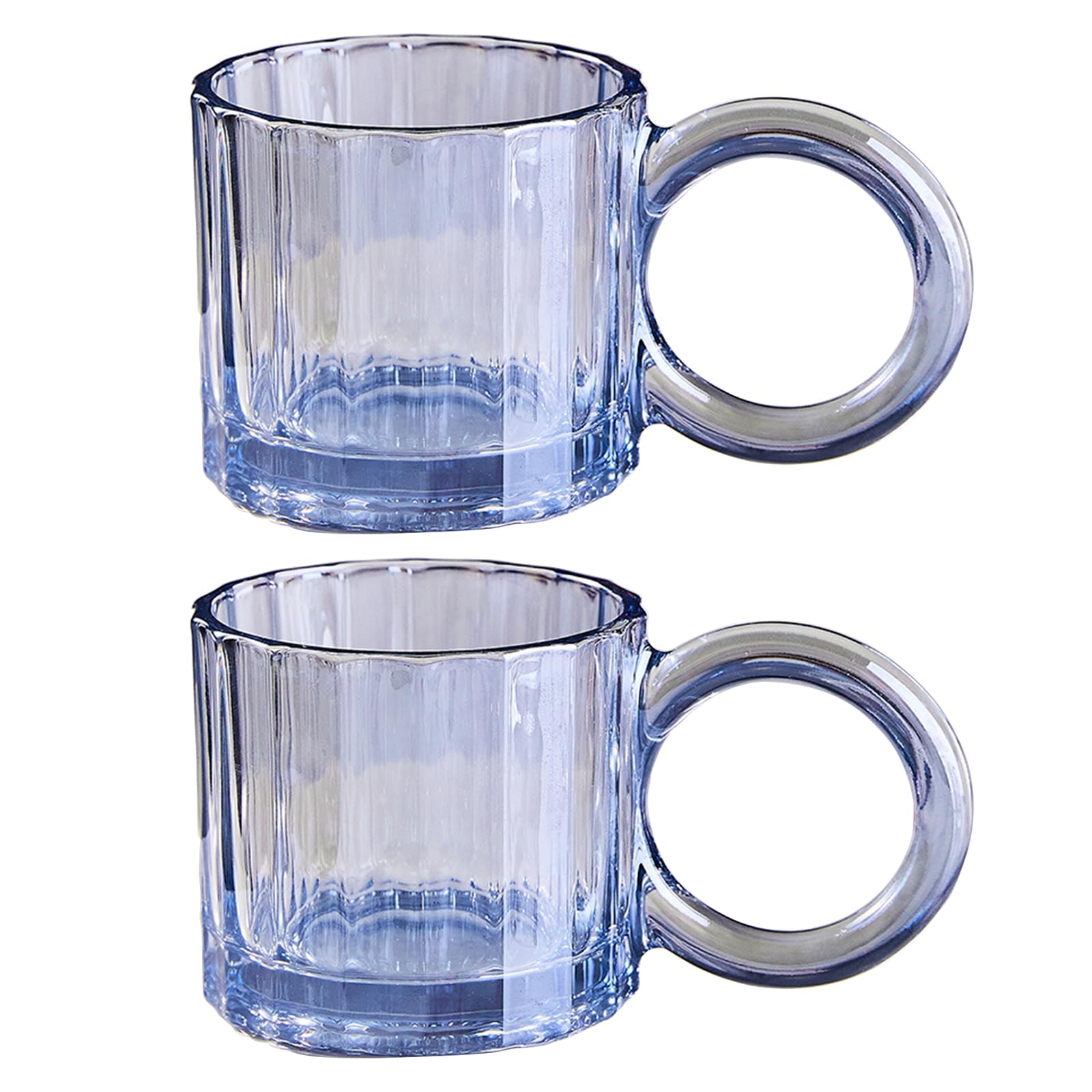 Jarsense 2PCS Glasses Vintage Glasses with Handle 250ml Vertical Stripe Coffee Mug for Cappuccino Milk Latte Tea (Blue)