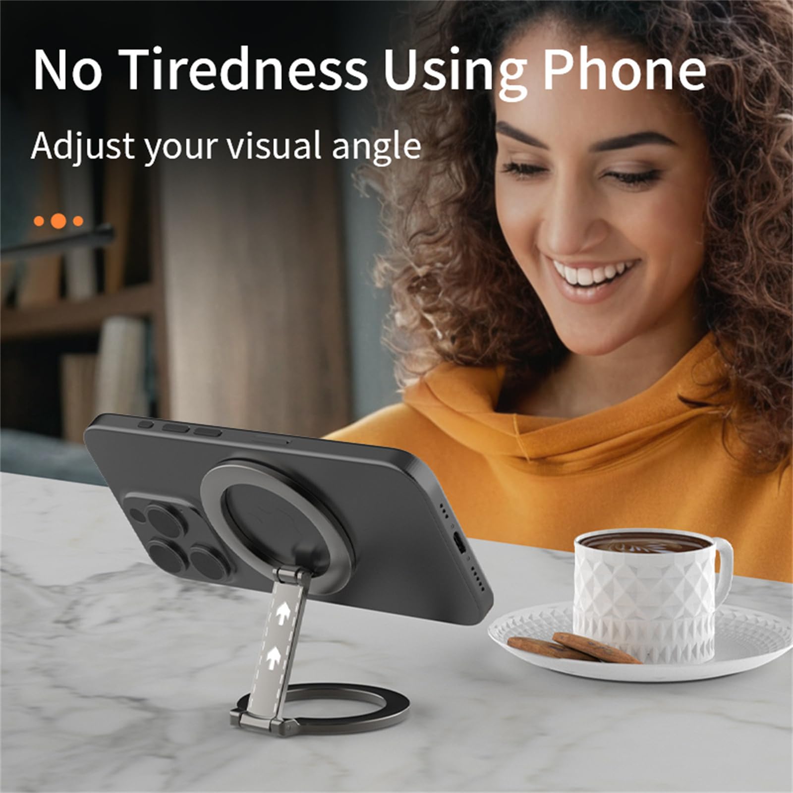 NooMii Supporto magnetico per magSafe, girevole a 360° e impugnatura per iPhone 16/15/14/13/12 Pro Max Plus Mini, con anello in metallo per Android e custodia (nero