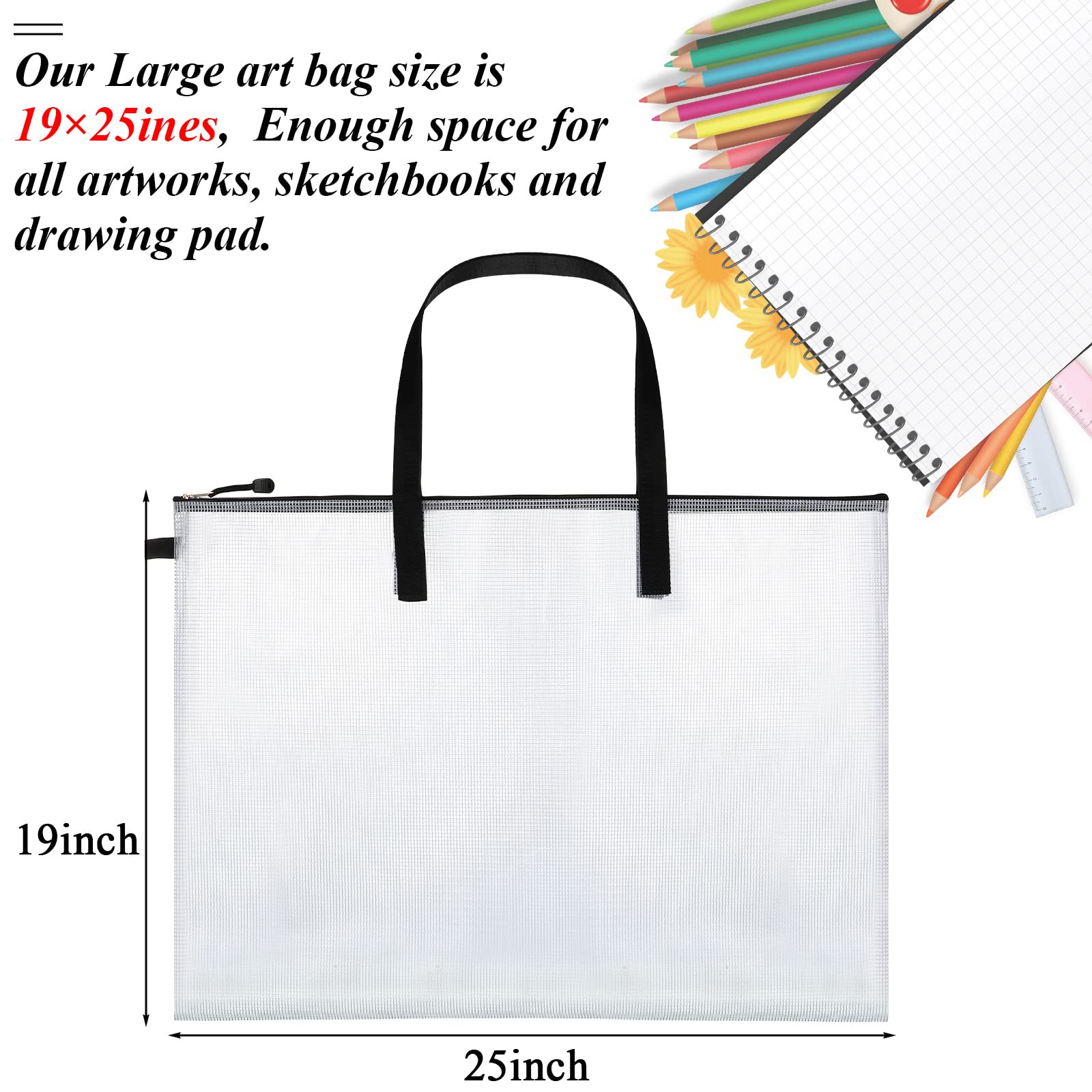 Frienda 10 Pieces Art Portfolios Bags Waterproof Portfolios Posters Storage Supply Bags with Zipper and Handle for Art Artworks, Bulletin Boards, Charts and Teaching (19 x 25 Inches)