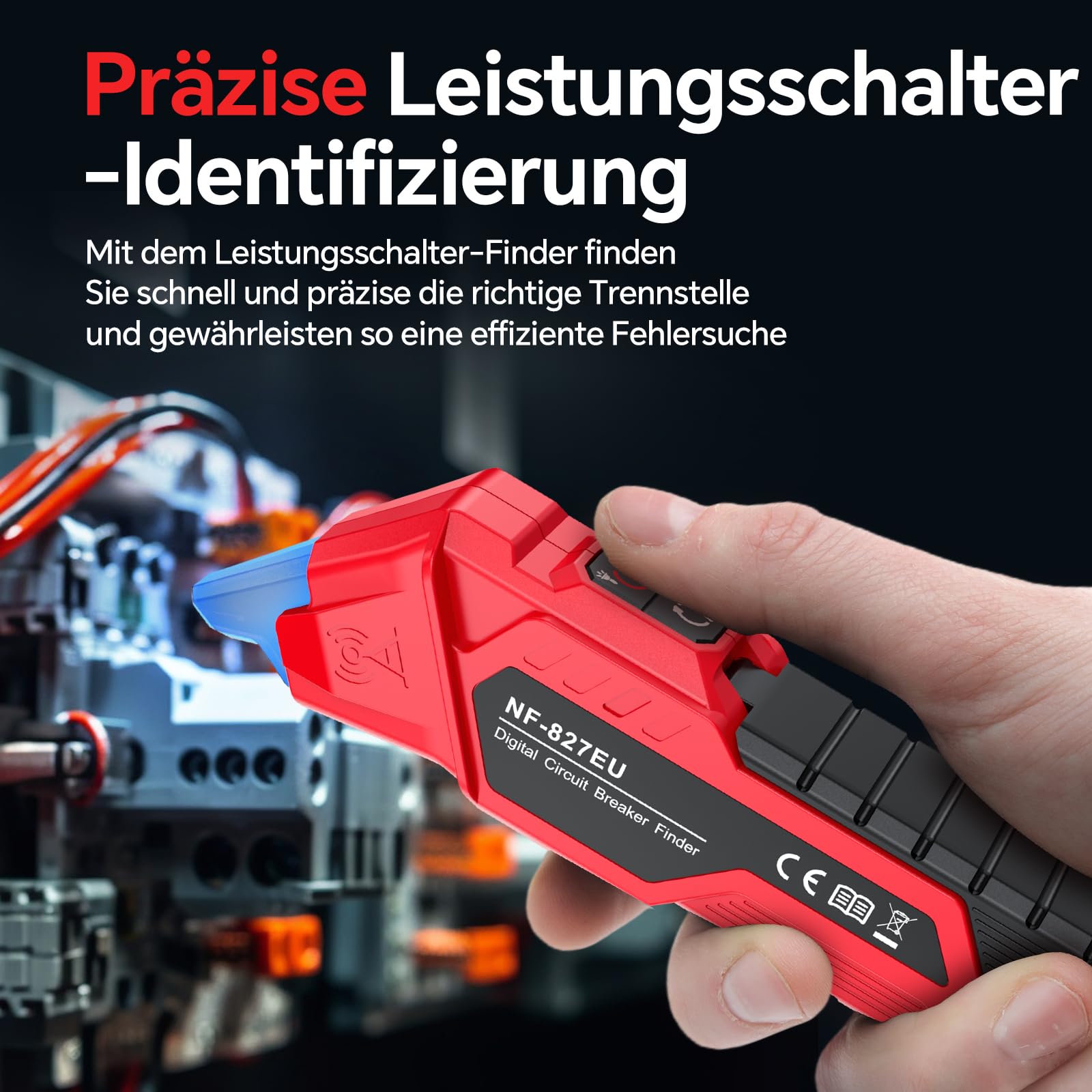 NOYAFA NF-827EU - Rilevatore di sicurezza, dispositivo di ricerca del circuito, tester di tensione senza contatto (con tester per presa da 230 V Schuko), tester di fase NCV, rapida identificazione