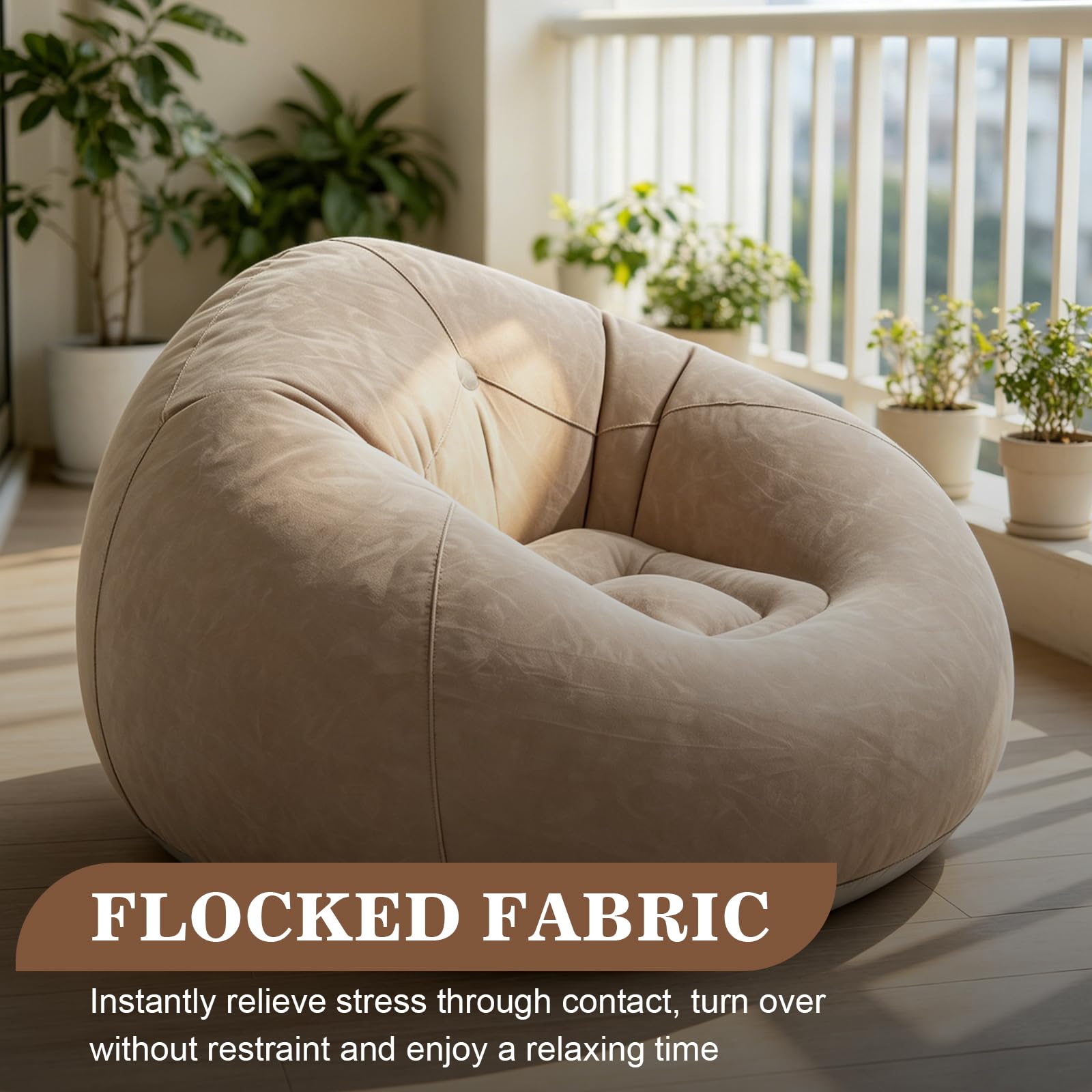 Aufblasbarer Sitzsack, 105 * 105 * 60cm Aufblasbares Sofa & Sessel, Aufblasbare r Sessel, Luft Strandsofa mit Luftpumpe, Sof a und Couch mit Beflockter Oberfläche für Wohnzimmer