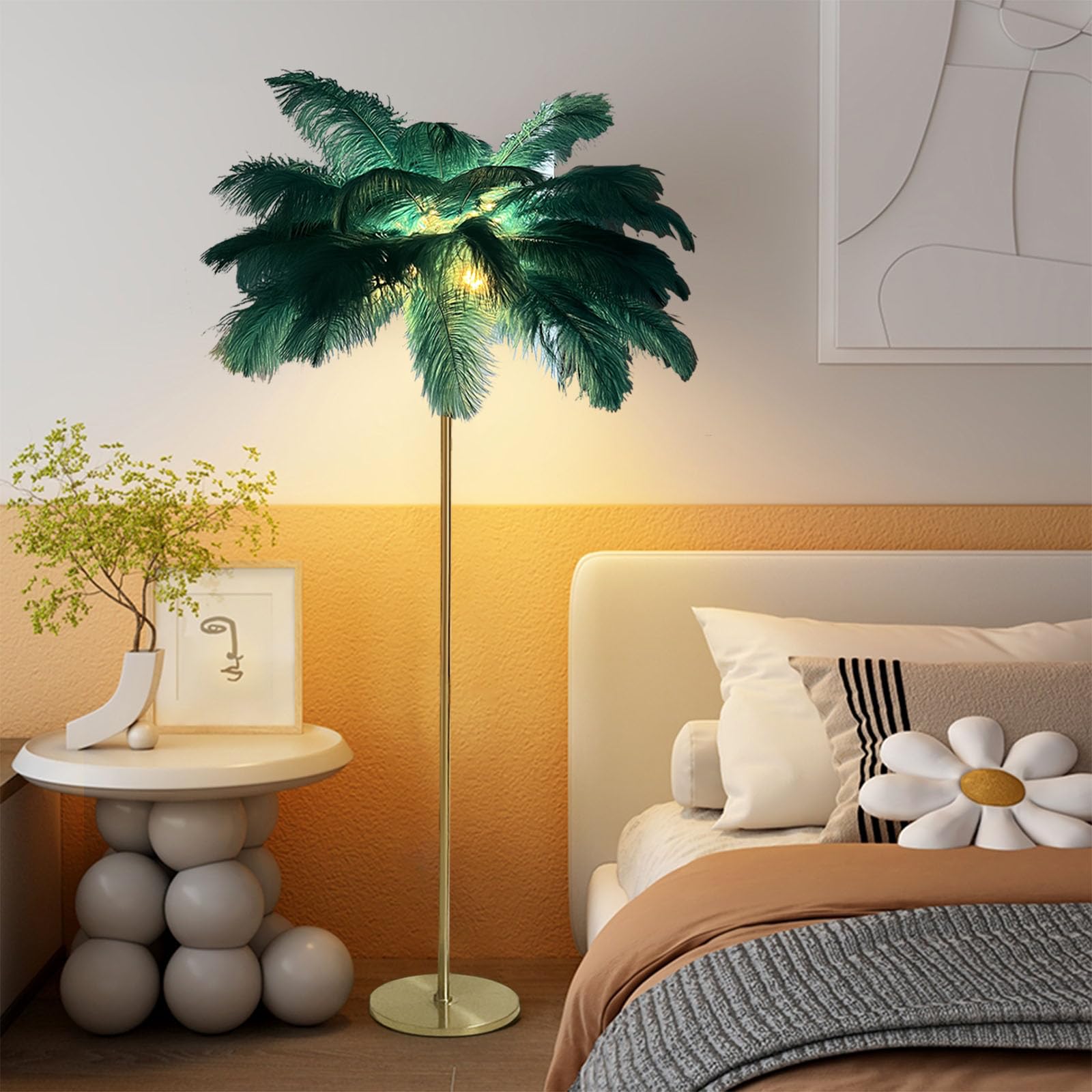 Natliedop Feather Floor Lamp, Ostrich Feather Floor Lamp, Floor Lamp, Modern Feather Standing Lamp for Bedroom, Living Room (G4 Lamp Holder Pedal Switch)