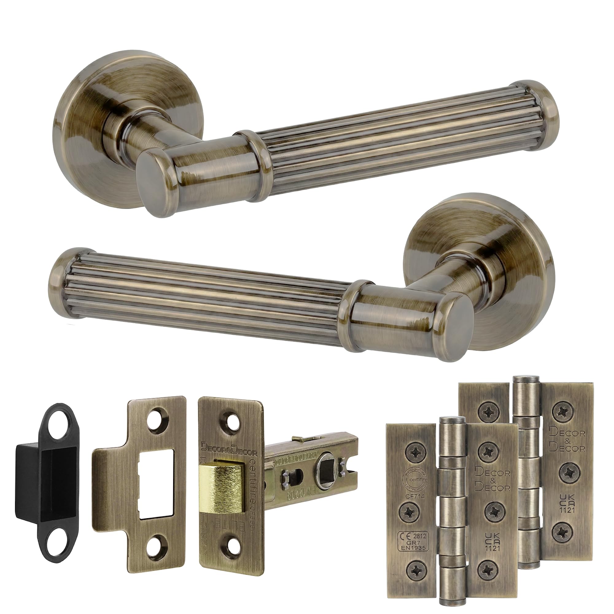 Decoranddecor Antique Brass Leto Internal Door Handles, Hinge Kit 76Mm