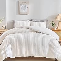 WARMDERN King Size White Boho Tufted Duvet Cover Set - 3pc Ultra Soft Microfiber Bedding with Zipper & Corner Ties