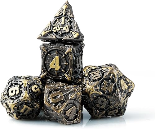 DND - Juego de dados de metal poliédricos, juego de dados para juegos de rol para Calabozos y Dragones, juego de dados de 7 piezas, bandeja de dados