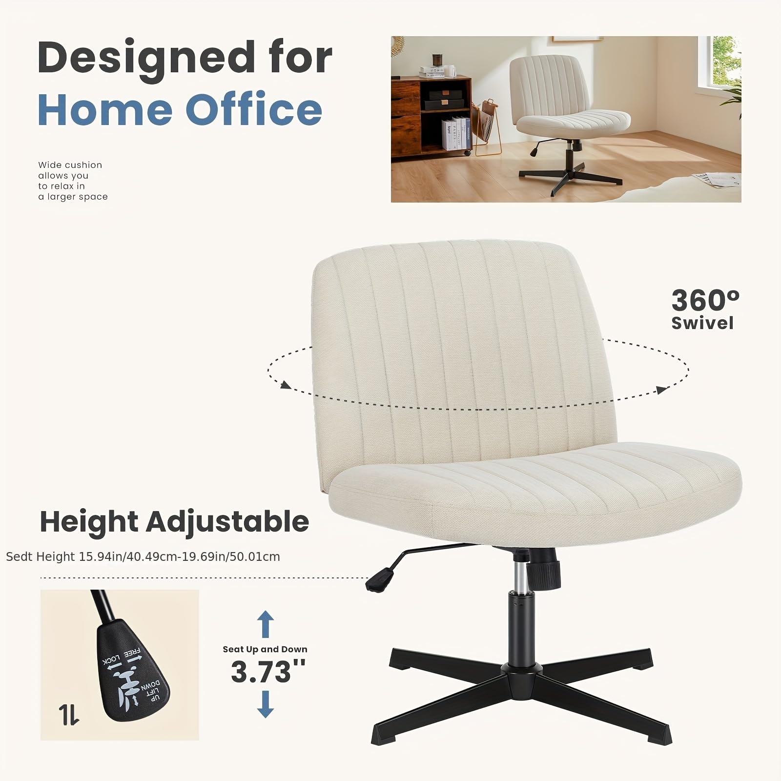 Sedia girevole – Sedia da scrivania regolabile senza braccioli in Sle incrociata per camera da letto Vani Makeup Stat Vsatile Crossback Seating Opt