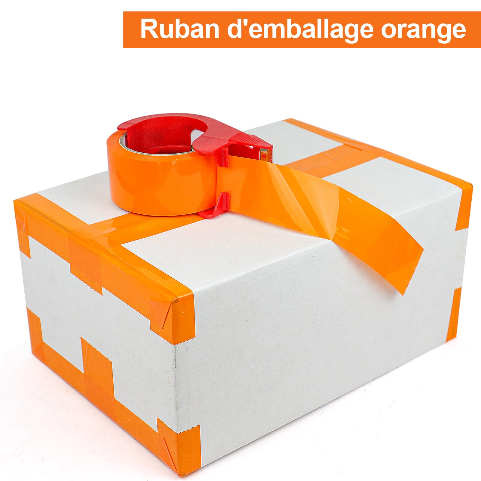 BOMEI PACK 6 rouleaux Ruban d’emballage 66m x 48mm pour emballage - avec dévidoir,impression adhésif fort pour colis, entrepôt, e-commerce (Orange)
