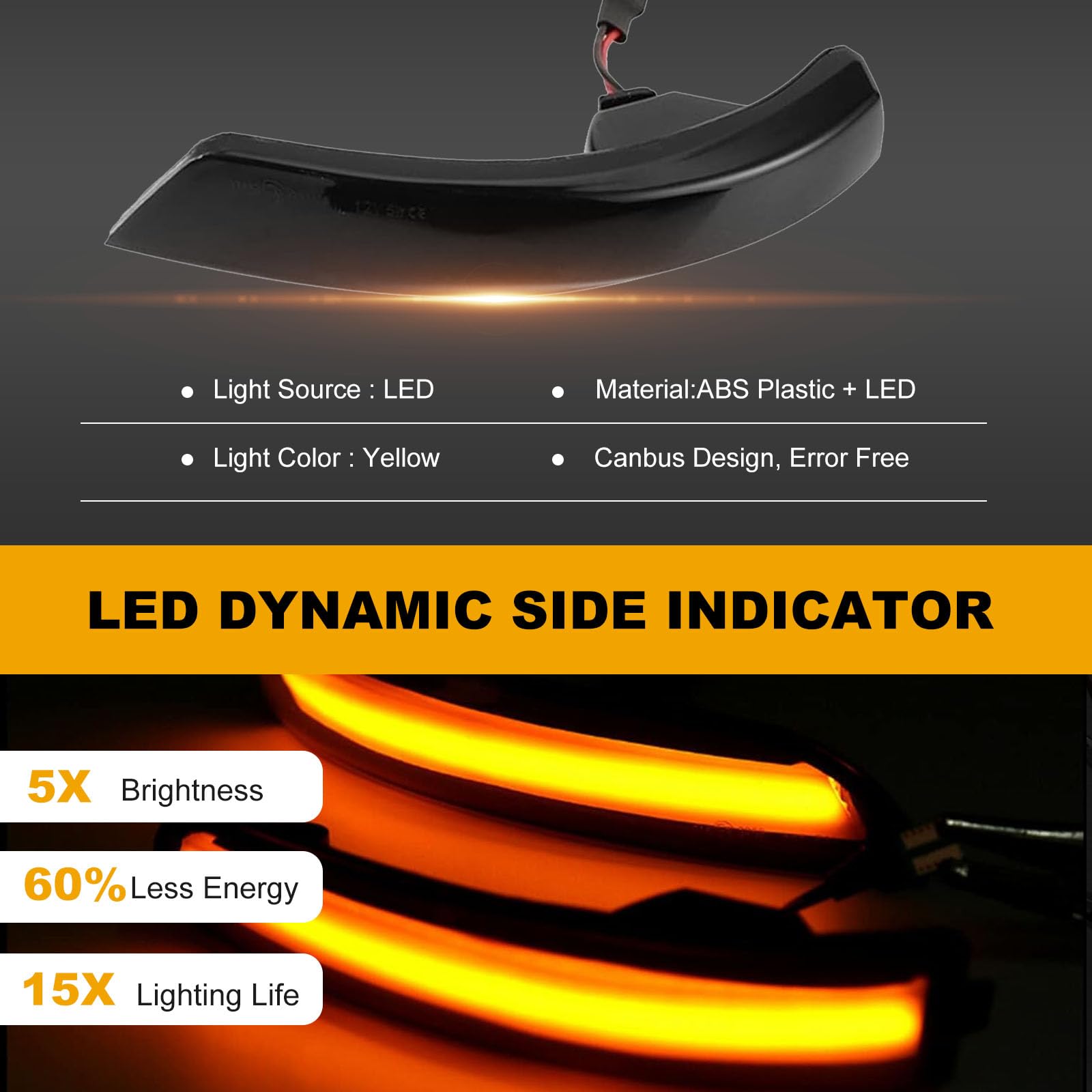 Indicatori di direzione dinamici a LED nello specchietto retrovisore per F-ord F-ocus MK2 MK3 2008-2016 Mondeo MK4 2011-2015 (Nero)