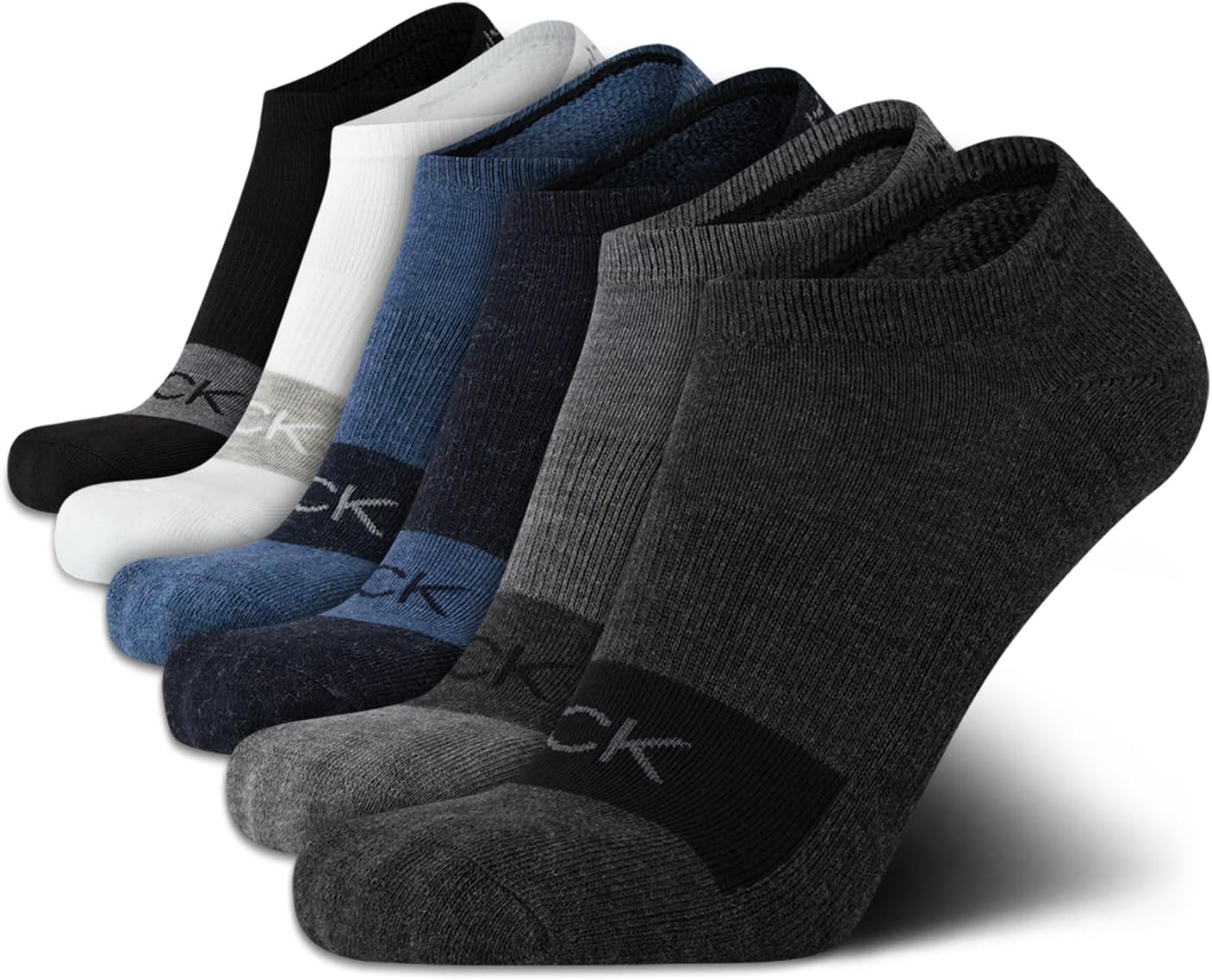 Calvin Klein Mens No Show Socks - 6 Pack Soft Cotton Blend Cushioned Athletic Low Cut Socks for Men for Sports and Running