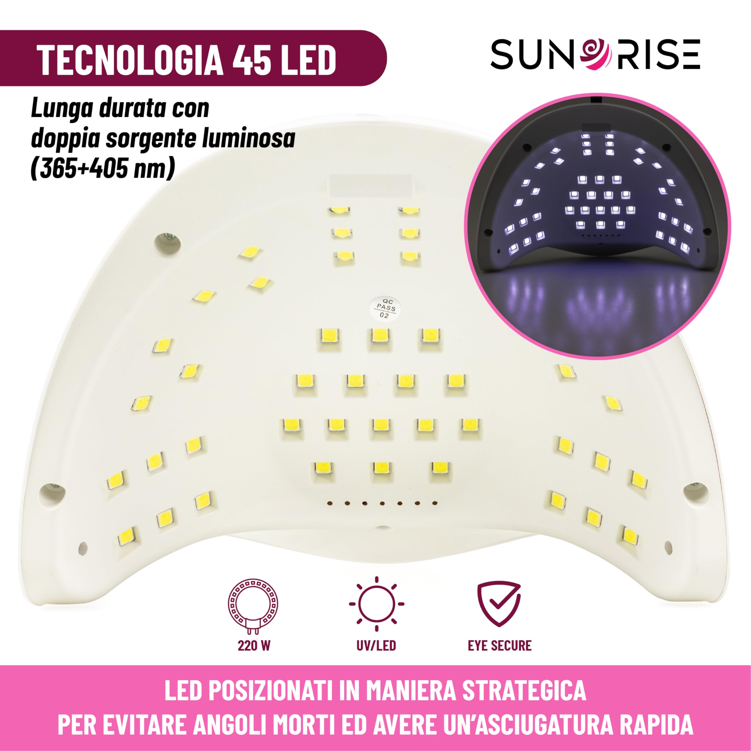 Lampada Uv Led Unghie - 5 Timer, Display, 45 Led, Sensore, 48W/220W - Fornetto Unghie Semipermanente, Professionale e Portatile - Lampada Led Unghie x Nail Art, Smalto Gel, Acrygel, Polygel
