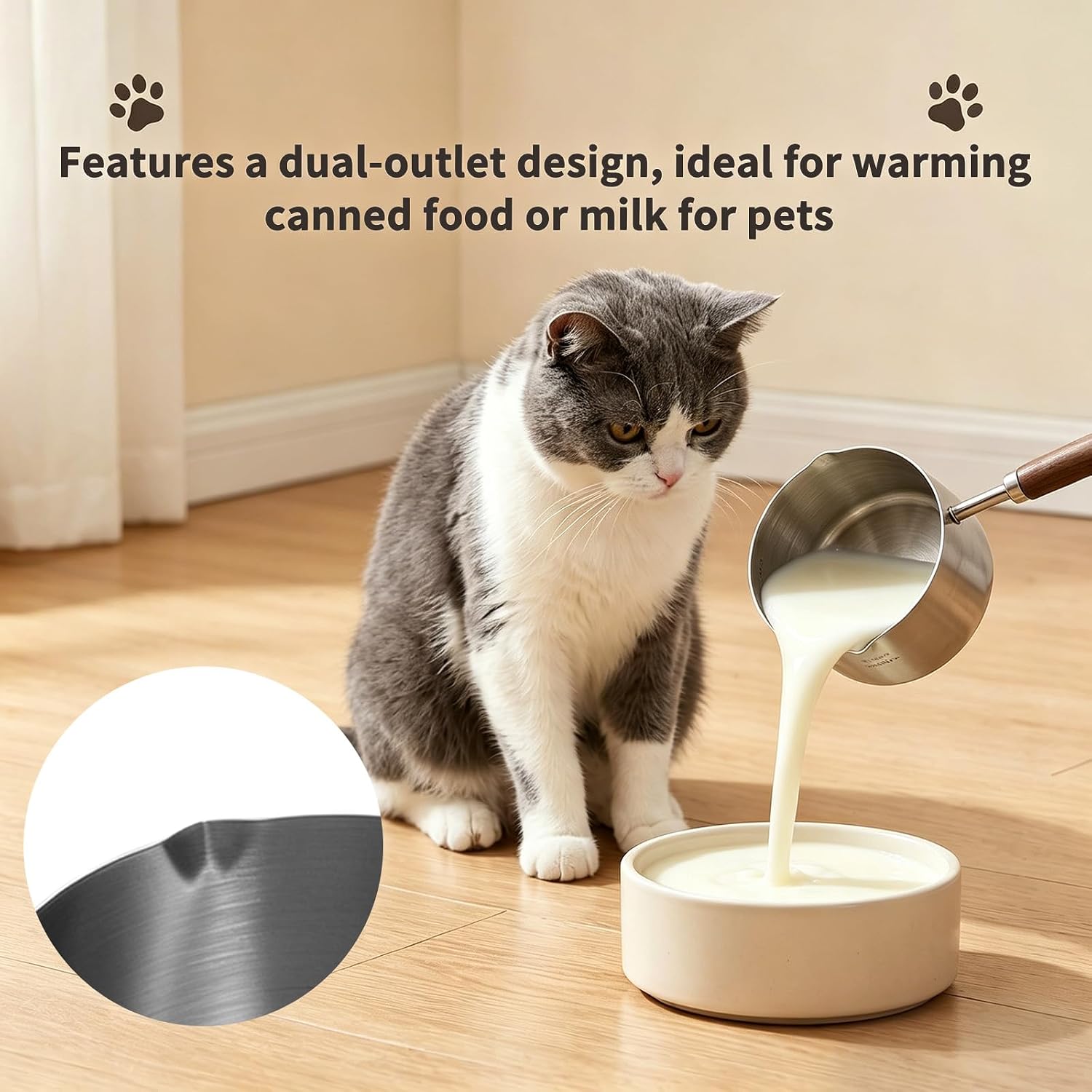 Dog Cat Food Scoop 1 Cup, 304 Stainless Steel Dog Food Measuring Cup with Inner Precision for Pets & Kitchen Use