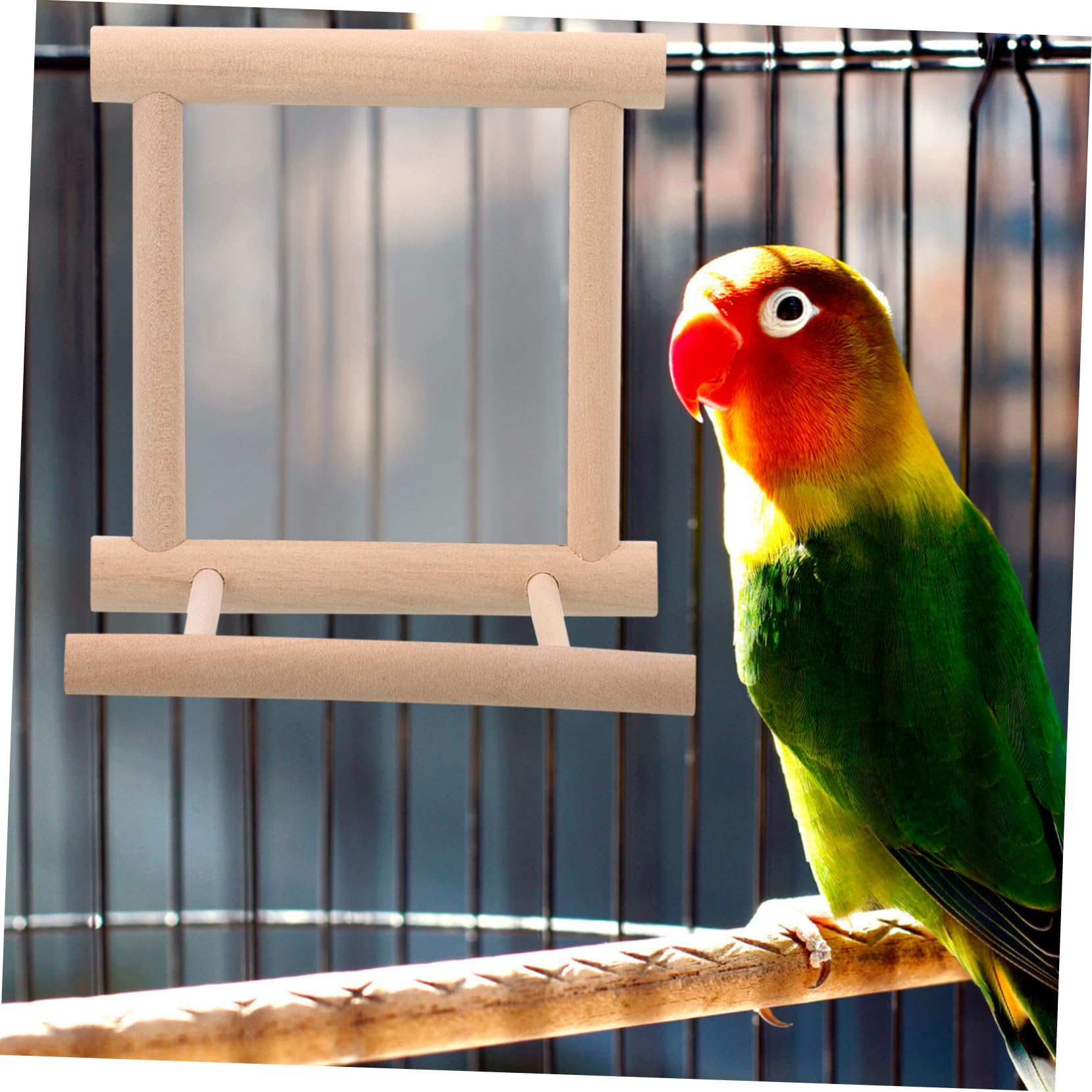 Yardwe Papageien Sitzstange Mit Spiegel Holzständer Für Wellensittiche Nymphensittiche Und Conures Kralle Kauspielzeug Für Vogelkäfig Interaktives Spielzeug Neugier Für Abenteuer Und