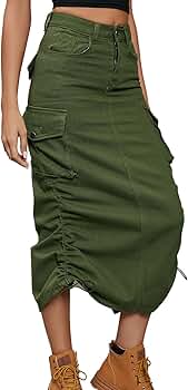 chouyatou Women's Y2K Cargo Skirt Jean Adjustable Casual A-Line