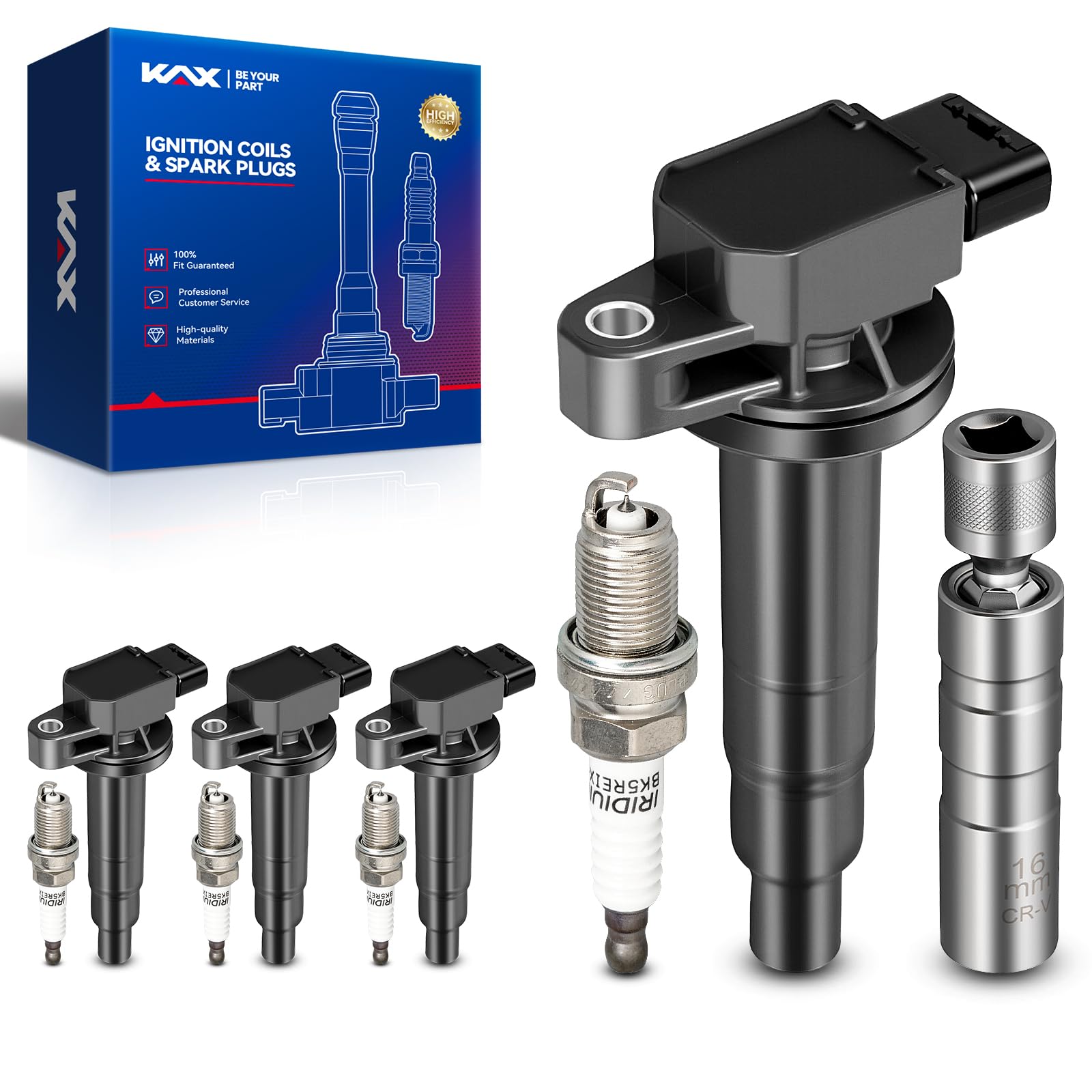 KAX 4 Ignition Coils &amp; 4 Spark Plugs Set for Toyota Prius, Yaris UF316