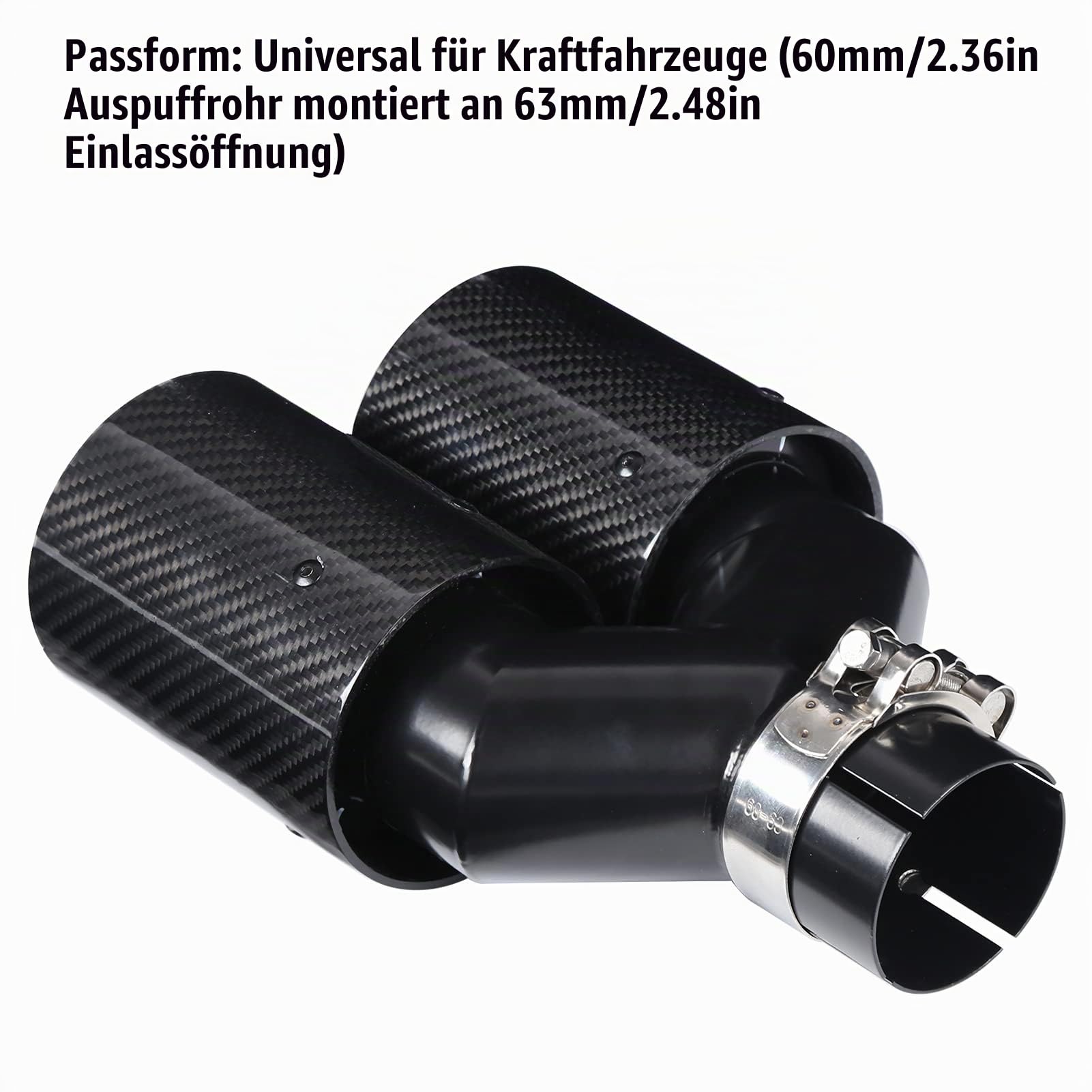 Tip Edelstahl-Auspuff-Auto-Endrohr 63-93 mm Y-förmig 1-Ein-2-Auslass Rechte Seite Doppelauslass-Auspuffendrohr Schwarze Kohlefaser für M Performance