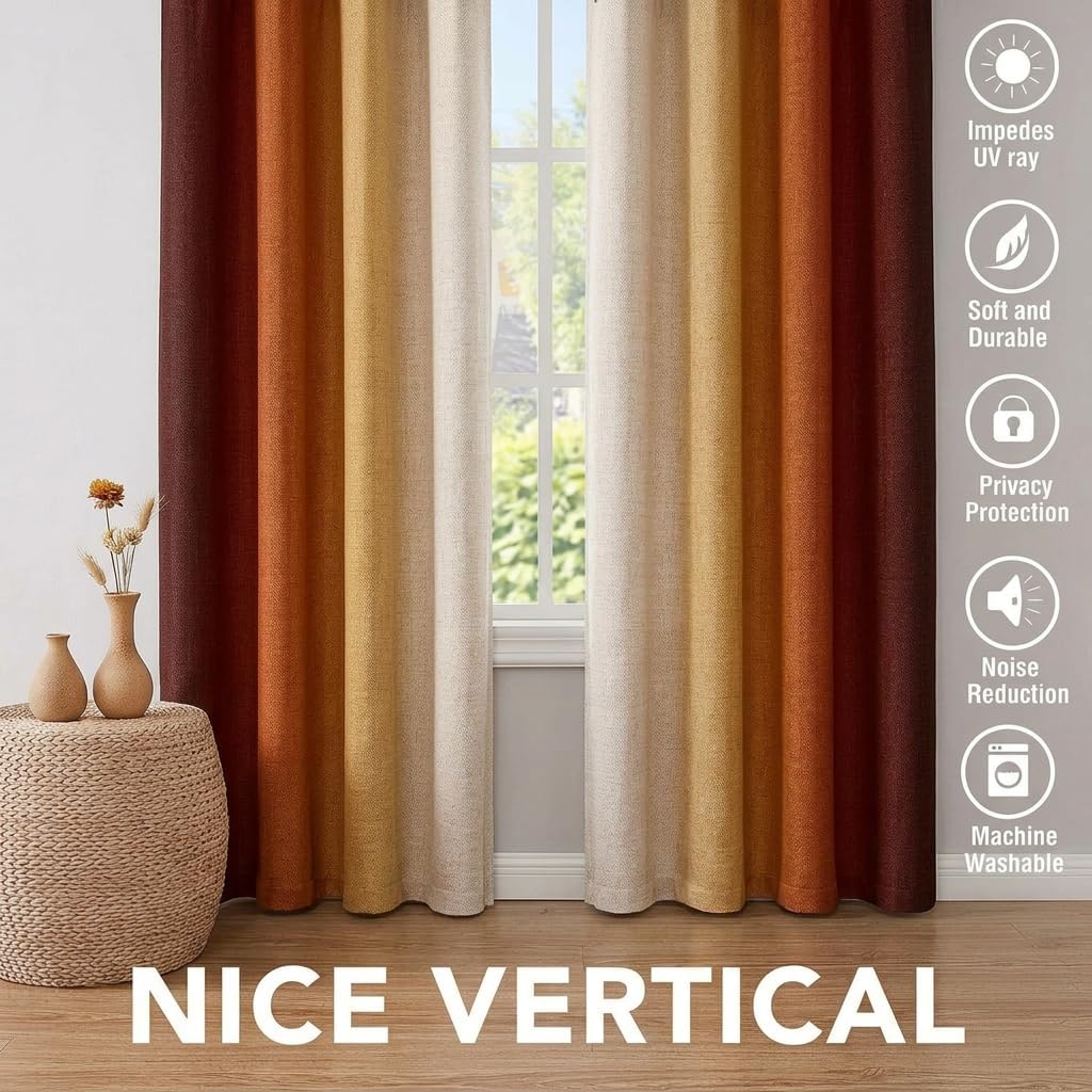 Burnt Orange Ombre Blackout Linen Curtains 84 Inches Length,2 Panels