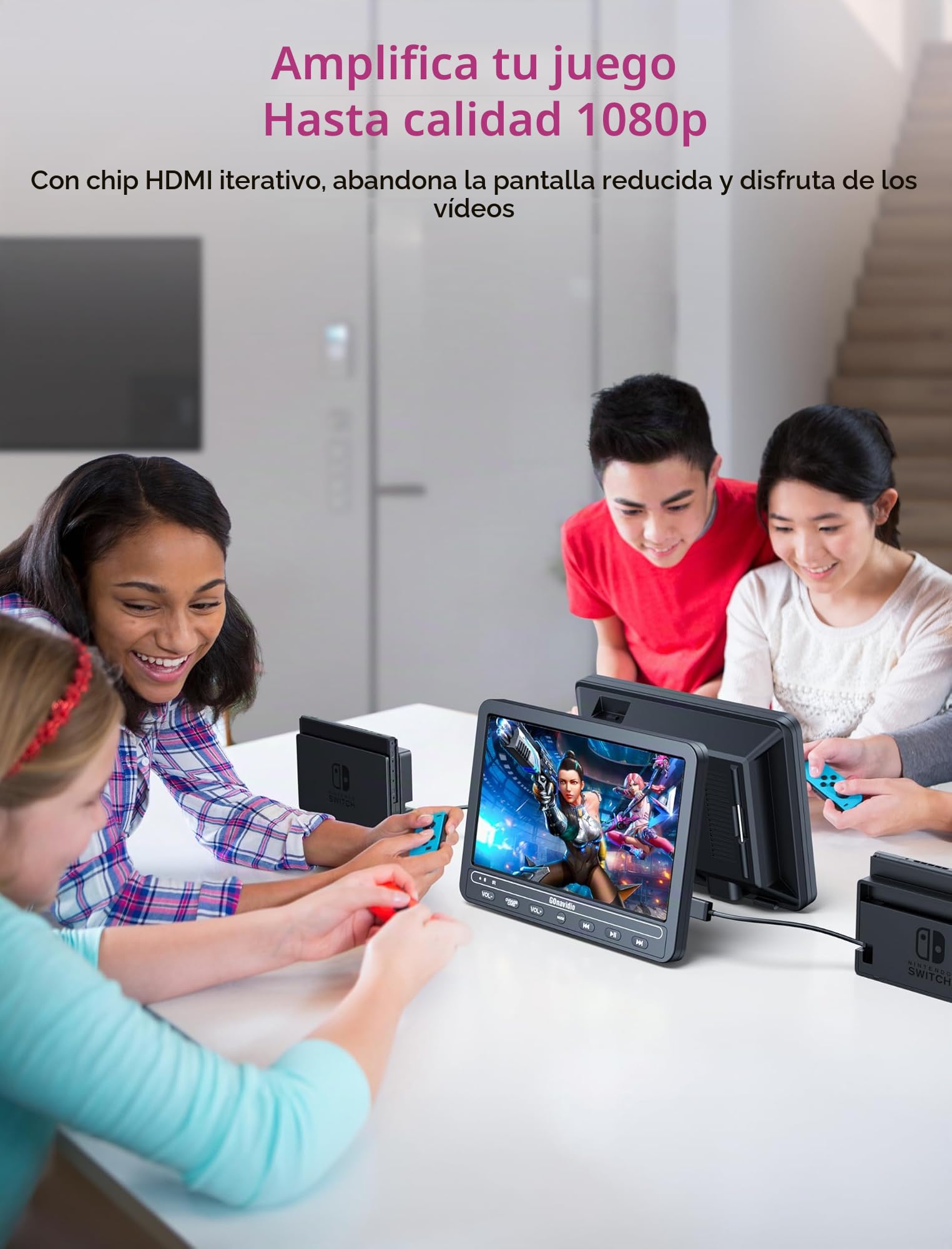 GOnavidio Reproductores de DVD portátiles duales de 10.1 pulgadas para coche con entrada HDMI, batería de 5 horas, reproductores de DVD duales para coche, compatible con tarjeta USB/TF, reproduce