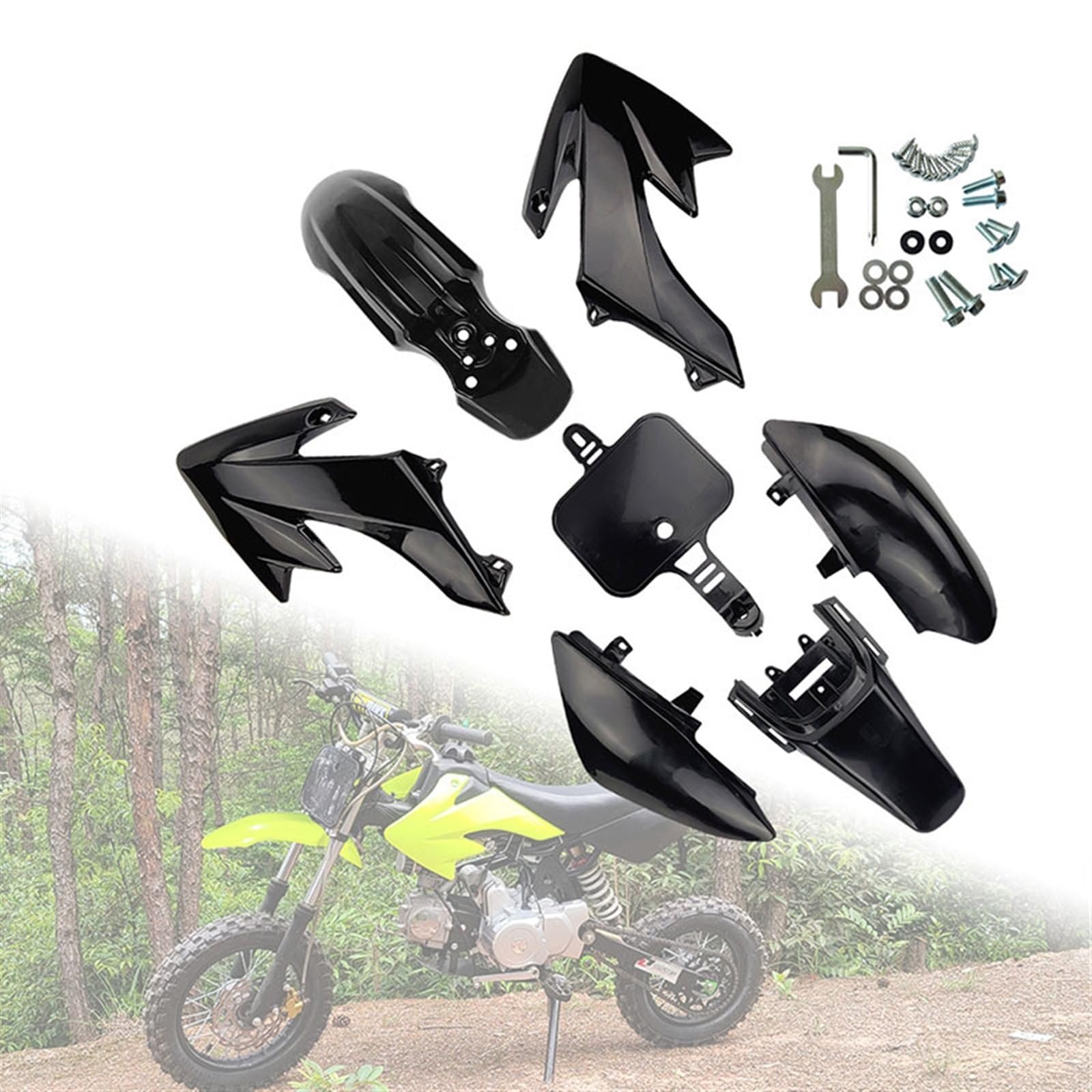 Motorcycle PP Plastic Fairing Body Kits CRF50 XR50 Pit Dirt Motor Trail Bike 50cc 70cc 90cc 110cc 125cc 140cc Fairing Fender Kit(Size:Black)