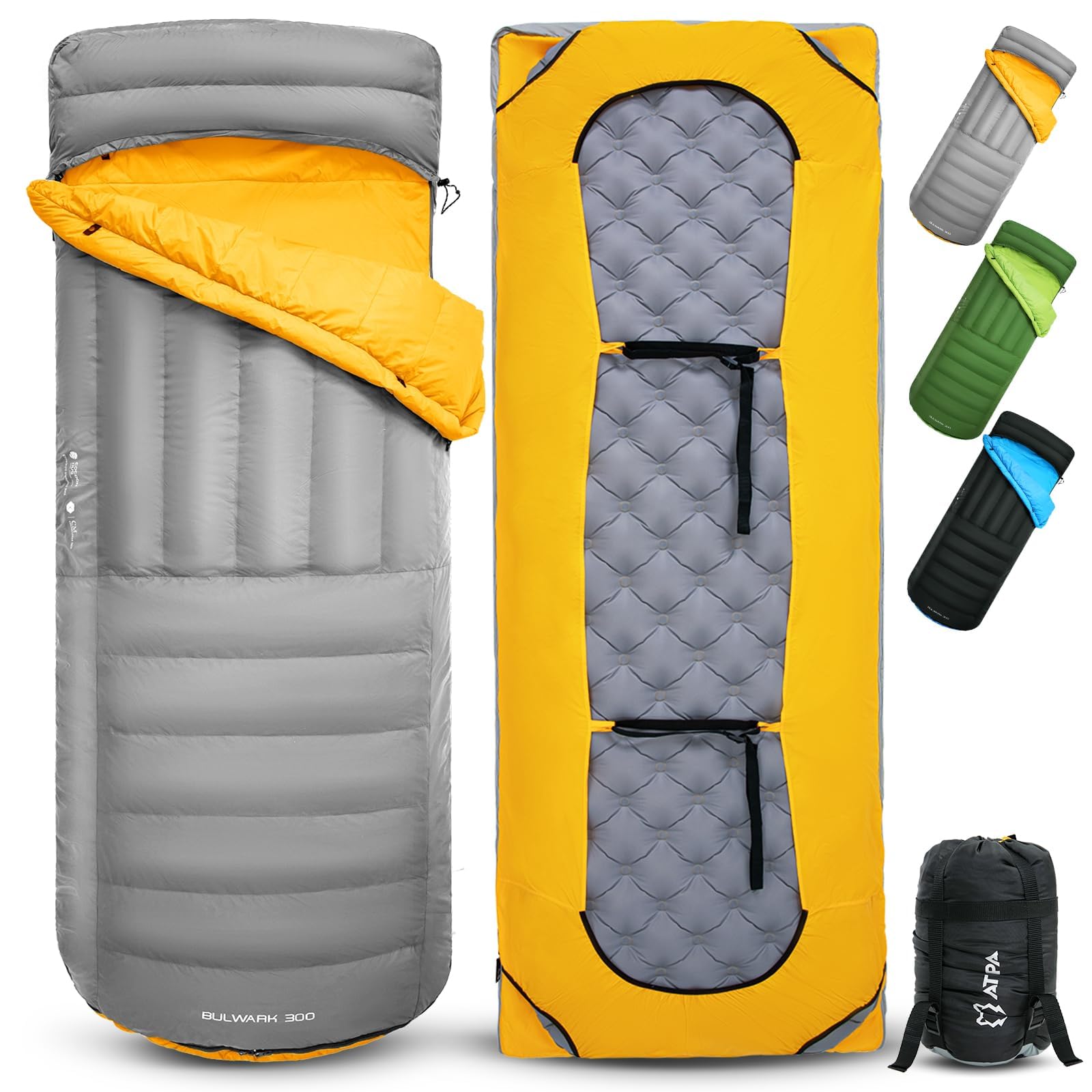 ATEPA Ultraleichter Daunenschlafsack 650/700FP, 3-Jahreszeiten (12°C / 6°C / -1°C), Leicht & Kompakt, Wasserabweisend, Ideal für Camping, Wandern, Trekking & Rucksackreisen, Mit Kompressionssack
