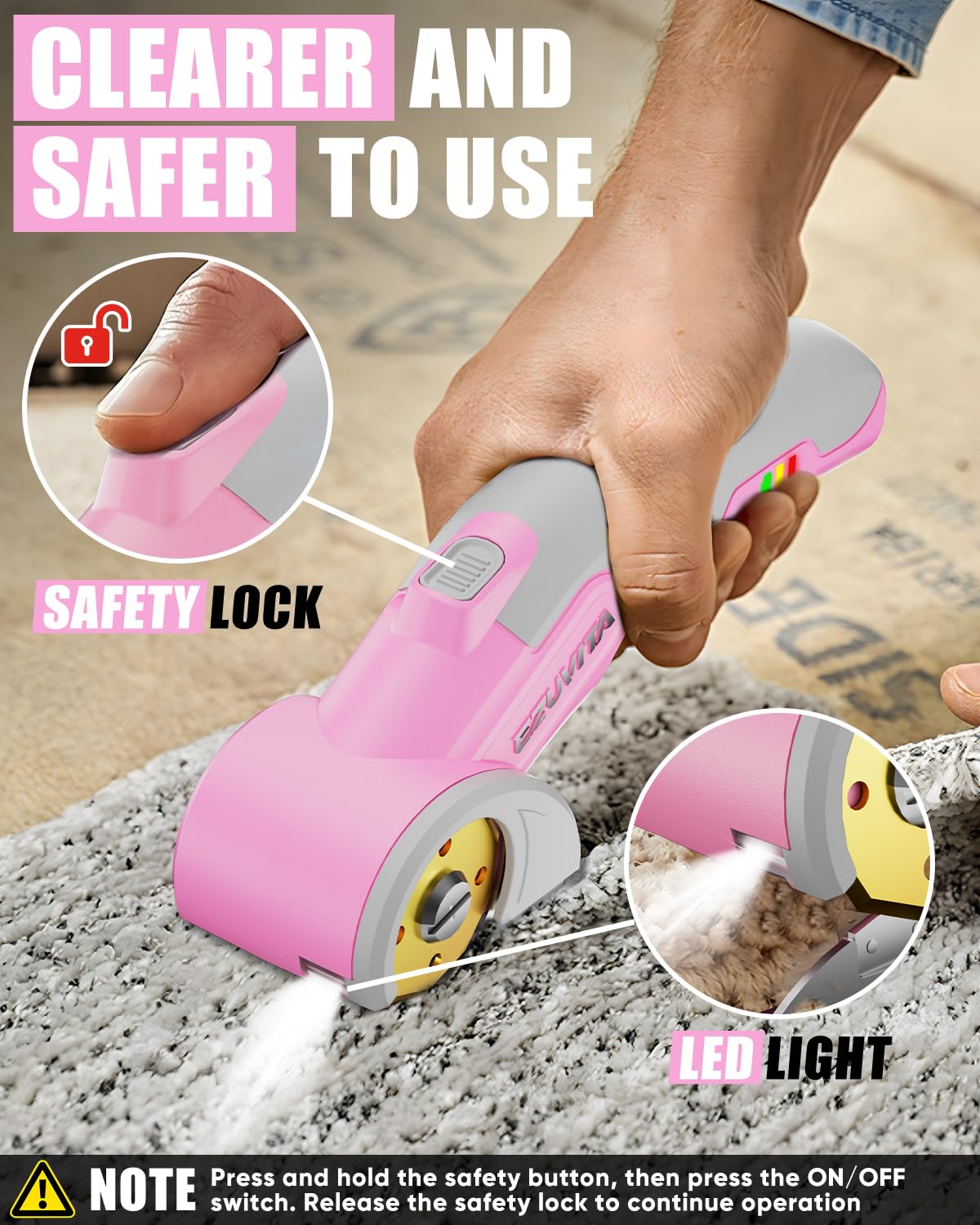 Ciseaux Électriques sans Fil 4V avec Lumière LED, Ciseaux Électriques avec Clé, Sac de Rangement et Lame de Rechange Revêtue de Titane pour Tissu, Cuir, Tapis et Plastique (Rose)