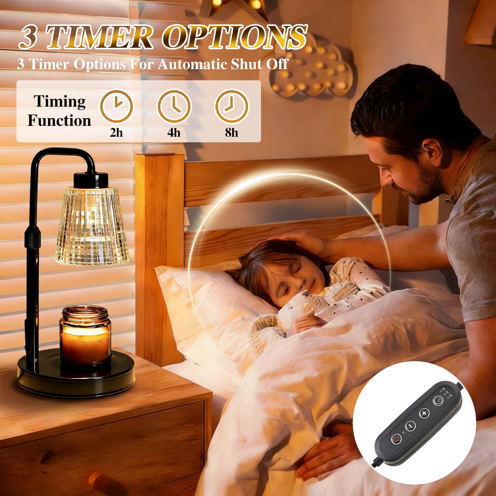 Lampada scalda candela, timer dimmerabile, luce di fusione elettrica per barattoli di cera, candele con bruciatore senza fiamma regolabile in altezza, con 2 lampadine, squisito regalo di compleanno