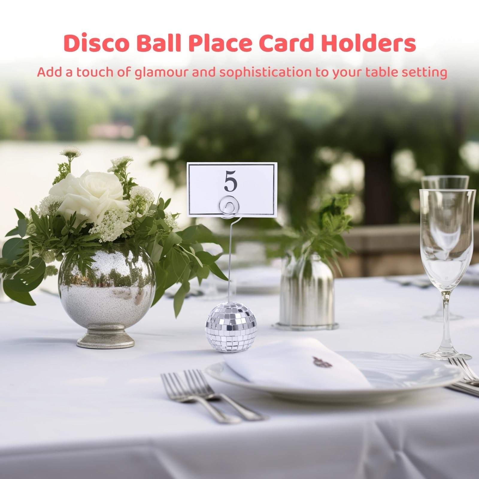 30 Sets Bilderhalter, Discokugel Kartenhalter mit Wirbeldraht & Tischkarten, Tischnummernhalter, Silber Fotoständer, Namenskartenclips für Hochzeit, Party